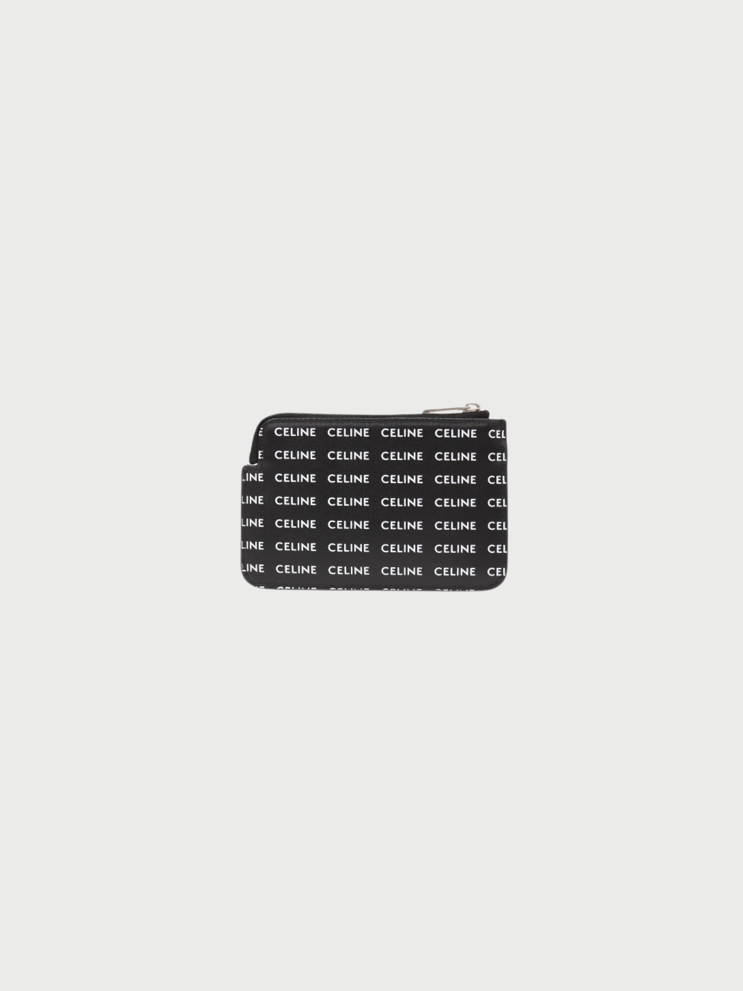 Celine 2020s Black White Leather Logo Zip Coin Case