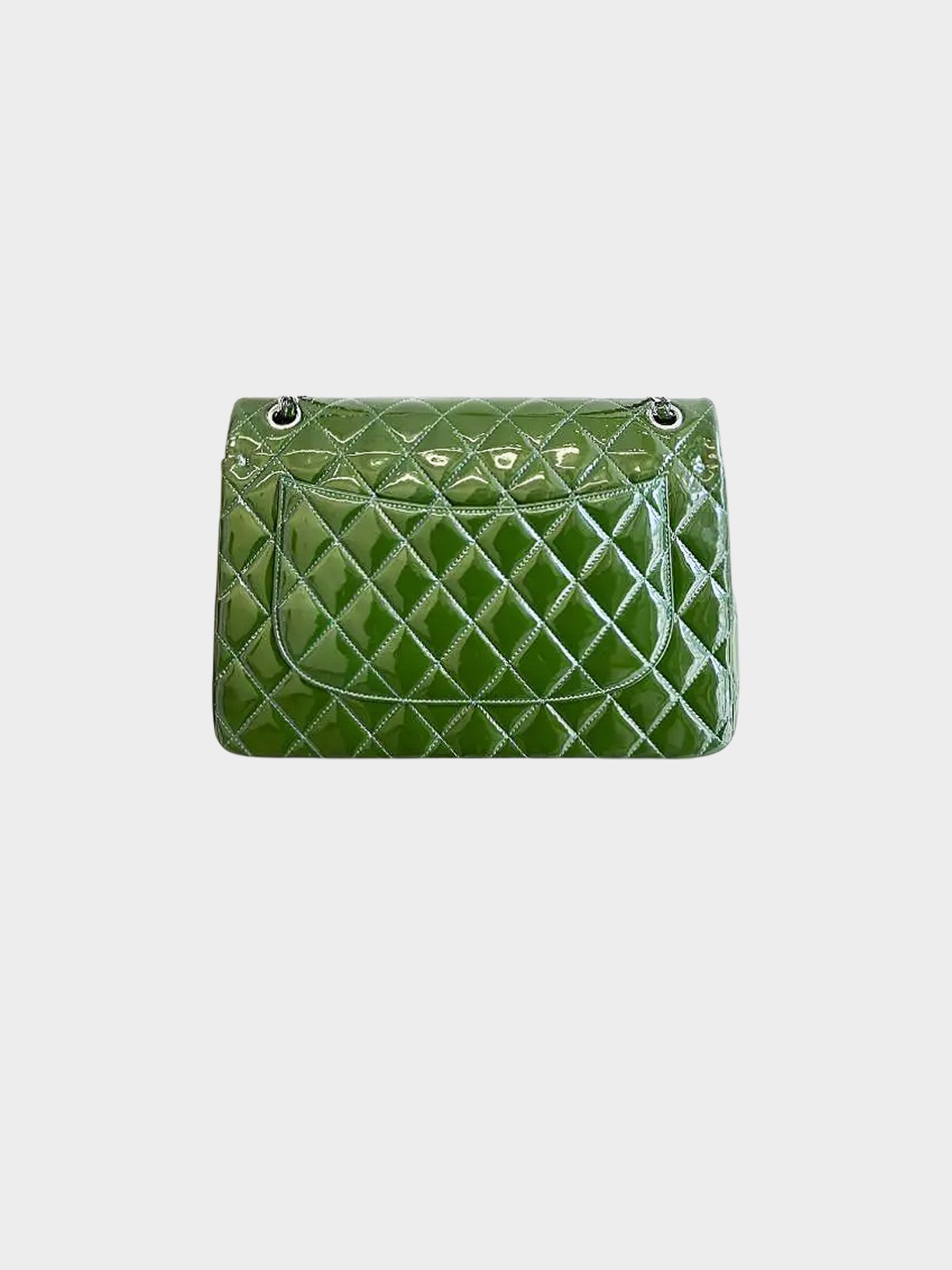 Chanel 2011 Olive Green Patent Leather Jumbo Double Flap Bag
