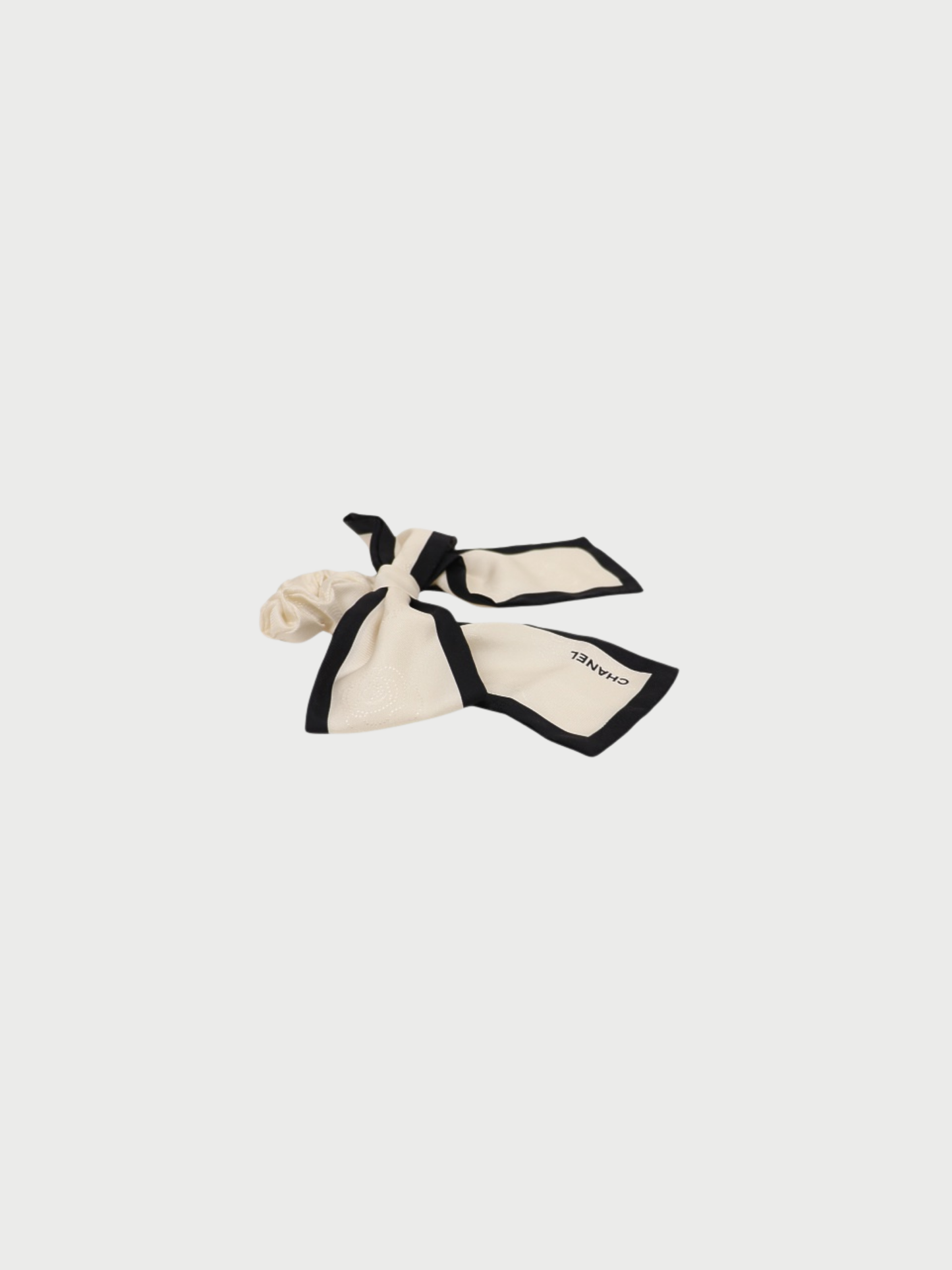Chanel 2000s Black White Silk Camellia Scarf Scrunchie