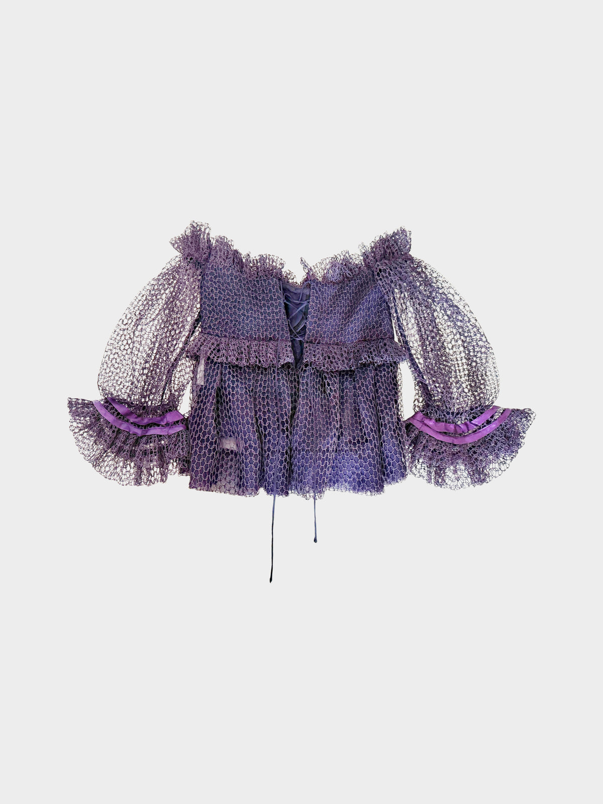 Tom Ford 2000s Purple Mesh Ruffled Bustier Long-sleeved Top
