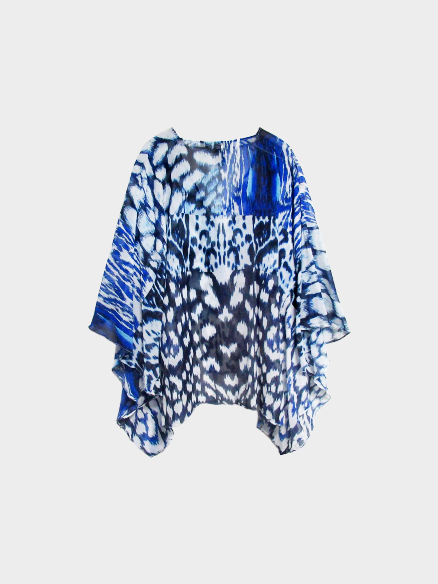 Roberto Cavalli 2010s Blue and White Animal Print Silk Poncho