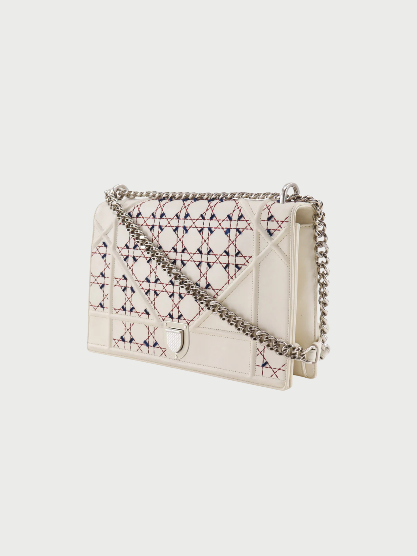 Christian Dior 2010s White Cannage Calfskin Diorama Large Chain Shoulder Bag