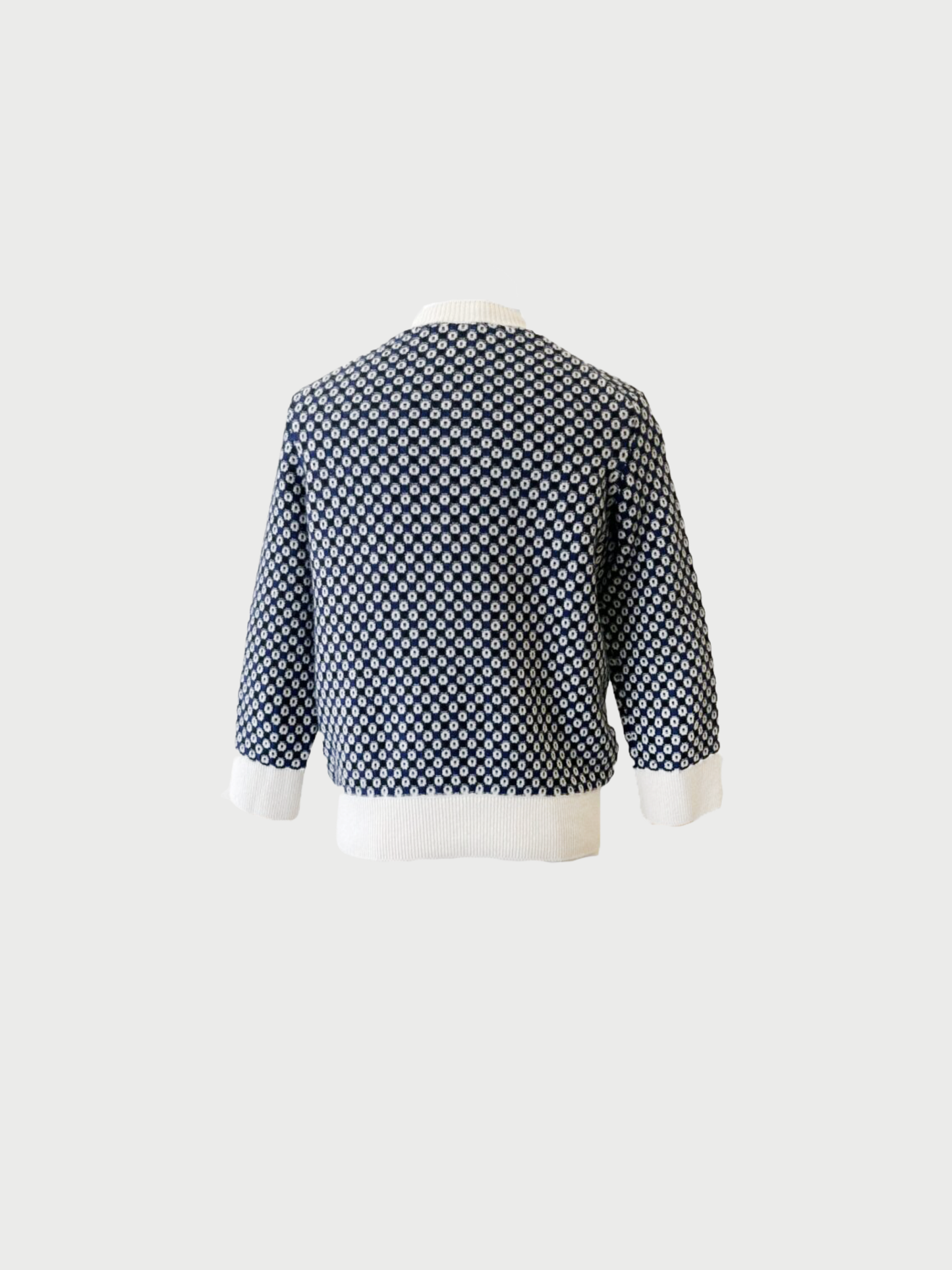 Chanel SS 2014 Black Blue White Cashmere Spotted Checkerboard Knit Cardigan