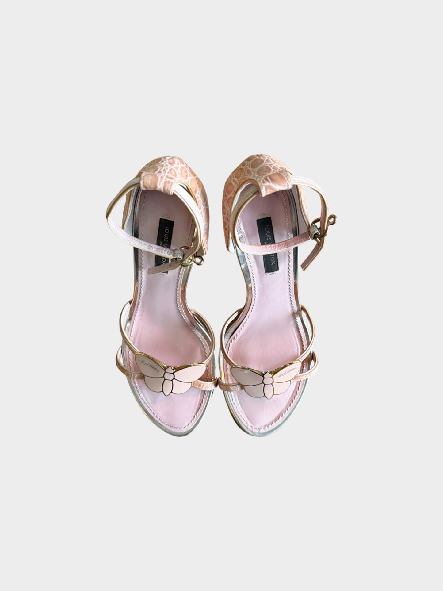 Louis Vuitton 2015 Pink Leather Butterfly Slingback Wedge Sandals