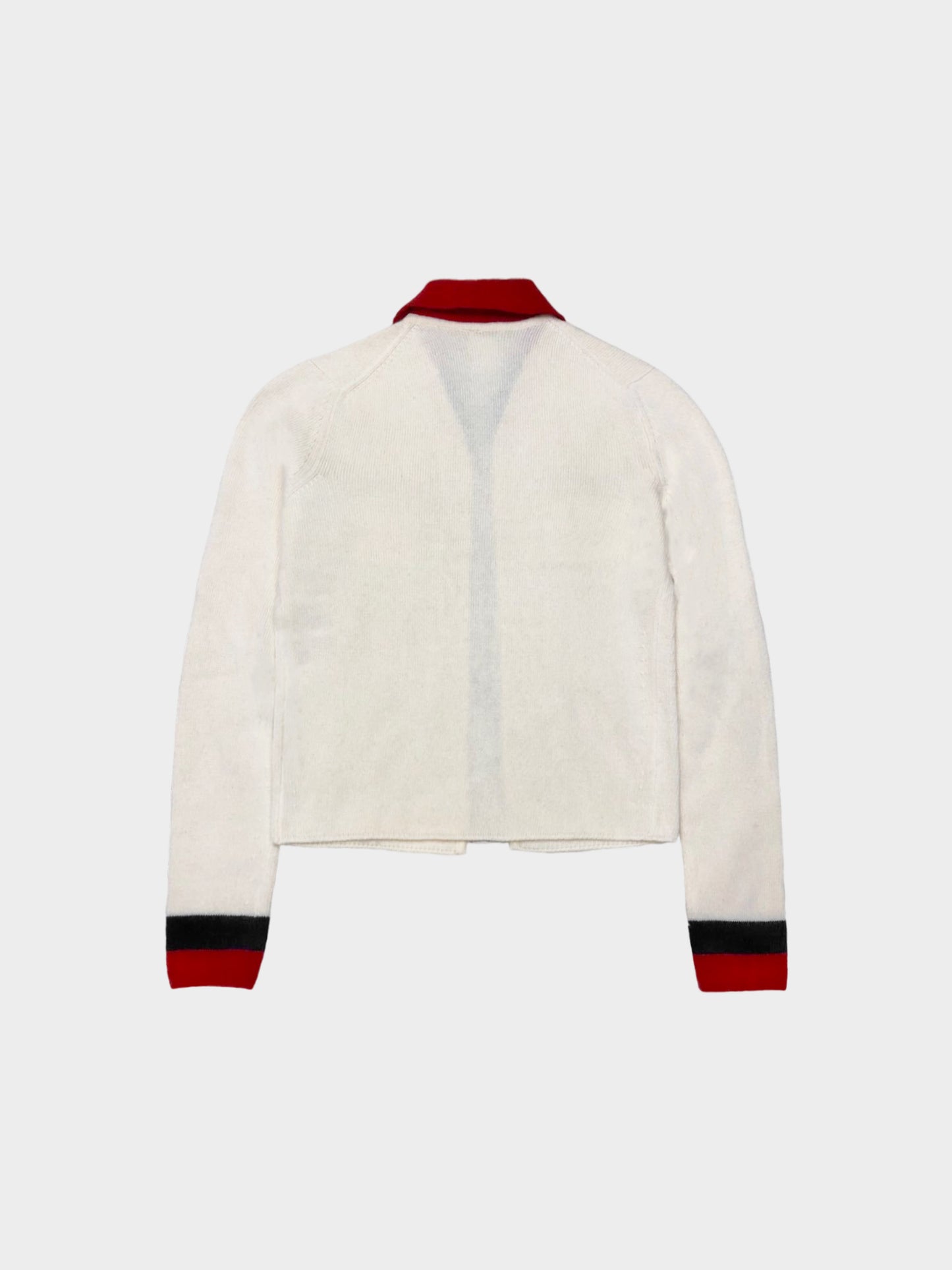 Chanel FW 2003 Off White with Black and Red Trim Cashmere Knit Cardigan