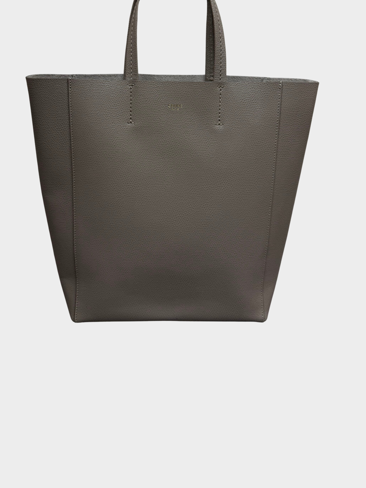 Celine 2020s Taupe Grained Calfskin Small Vertical Cabas Tote Bag
