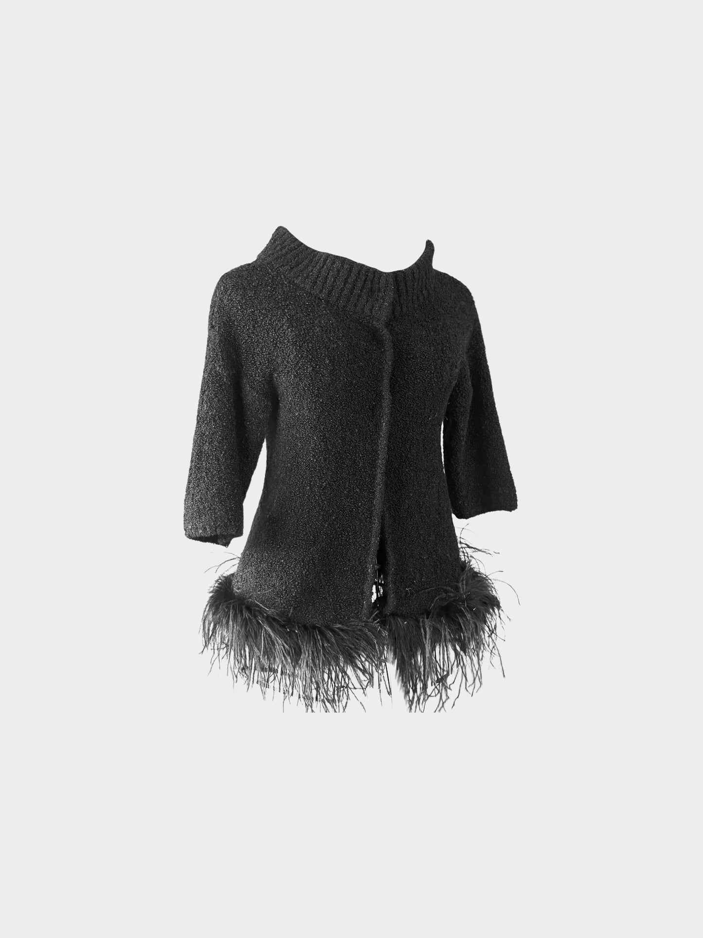 Roberto Cavalli 2000s Just Cavalli Black Knitted Jacket with Feather Fringes