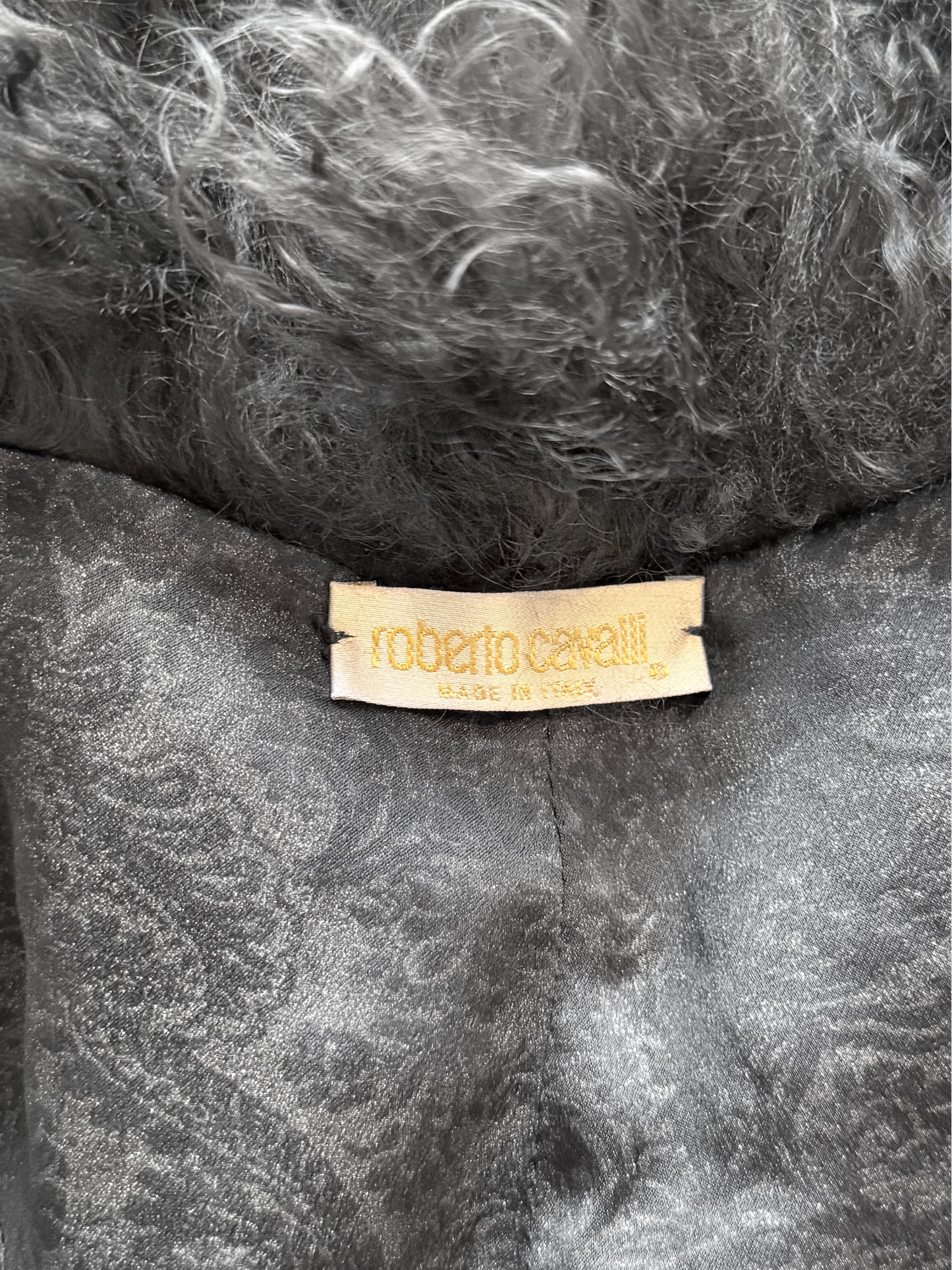 Roberto Cavalli 1990s Dark Grey Mongolian Fur Coat