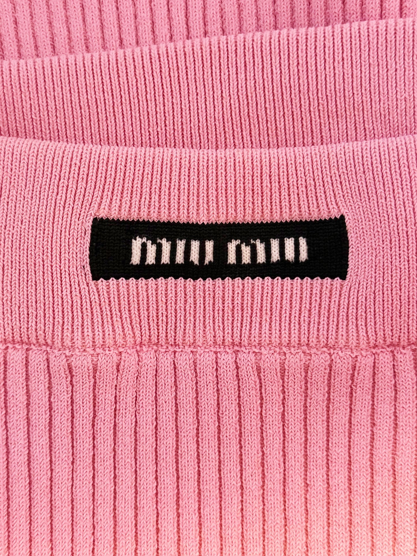 Miu Miu 2022 Pink Knitted Logo Patch Fitted Mini Skirt