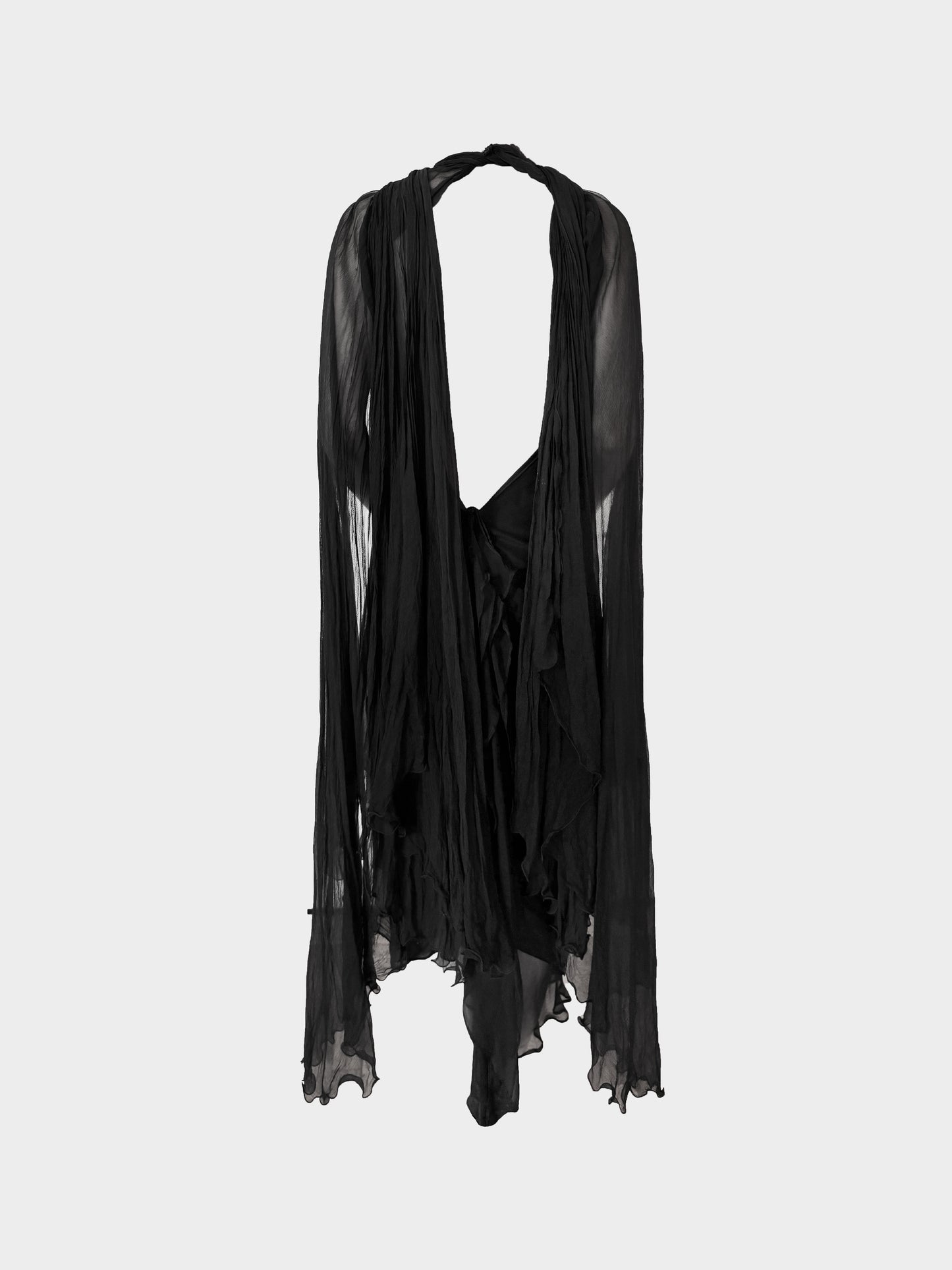 Dolce and Gabbana 2010s Runway Black Silk Chiffon Dress with Cape