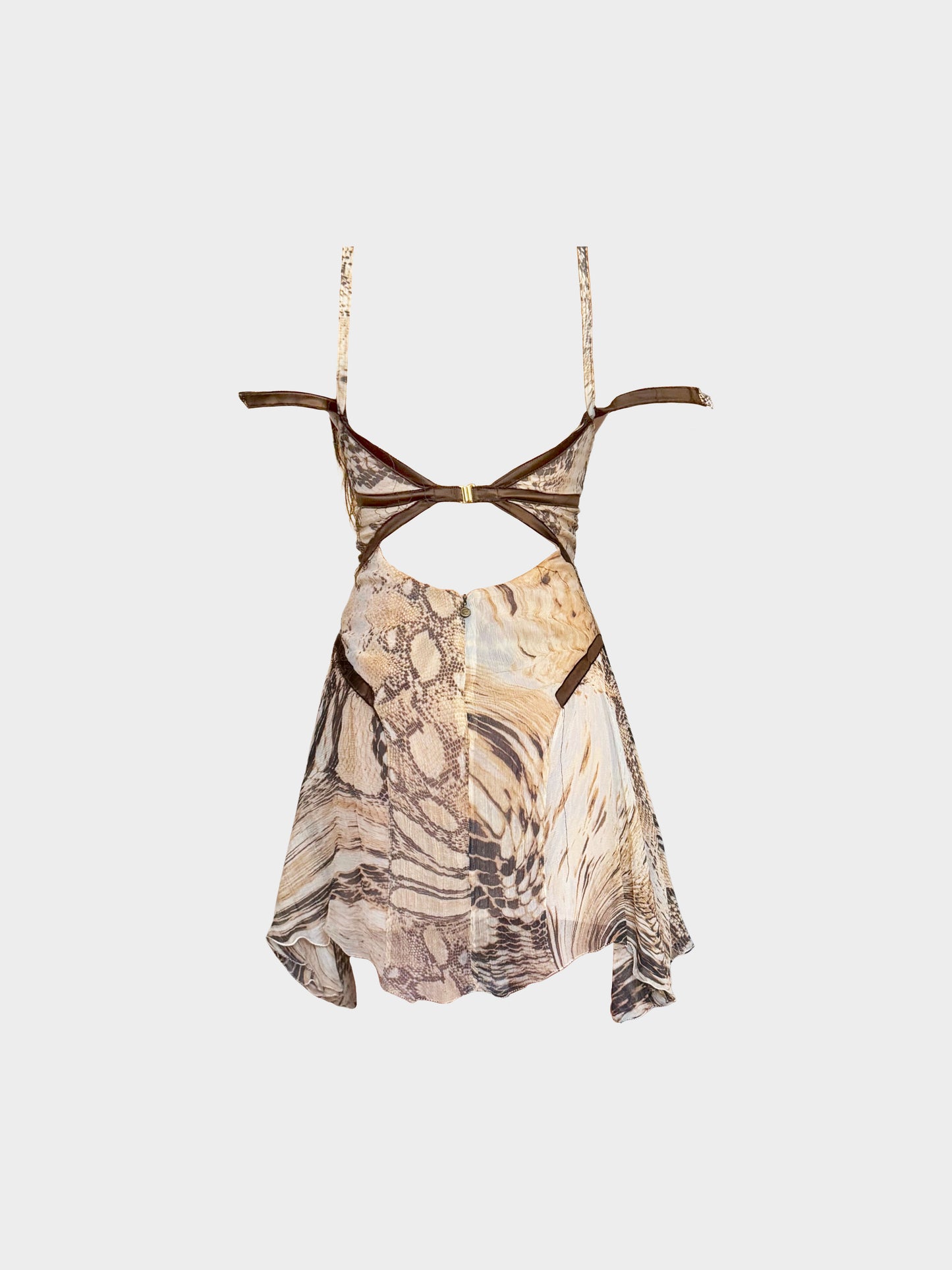 Roberto Cavalli 2010s Reptile Print Silk Keyhole Mini Dress