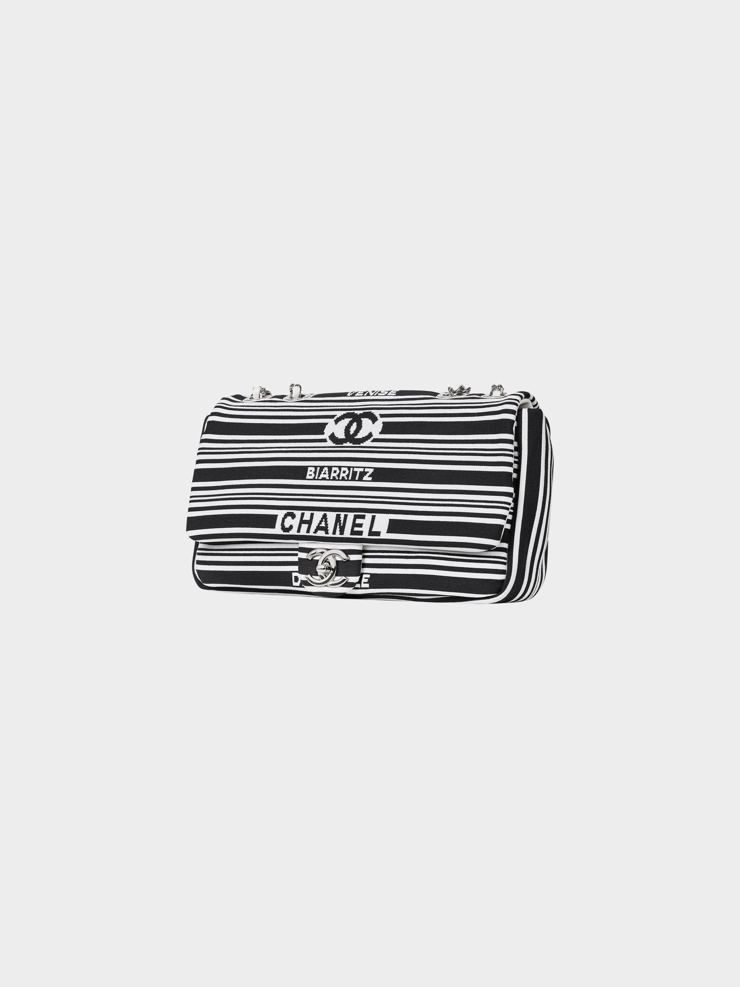 Chanel 2019 Black and White Canvas Venice Biarritz Deauville Flap Bag