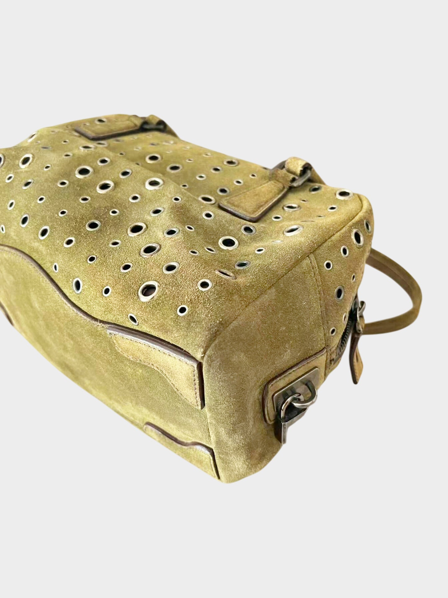 Prada 2000s Khaki Suede Grommet Bag