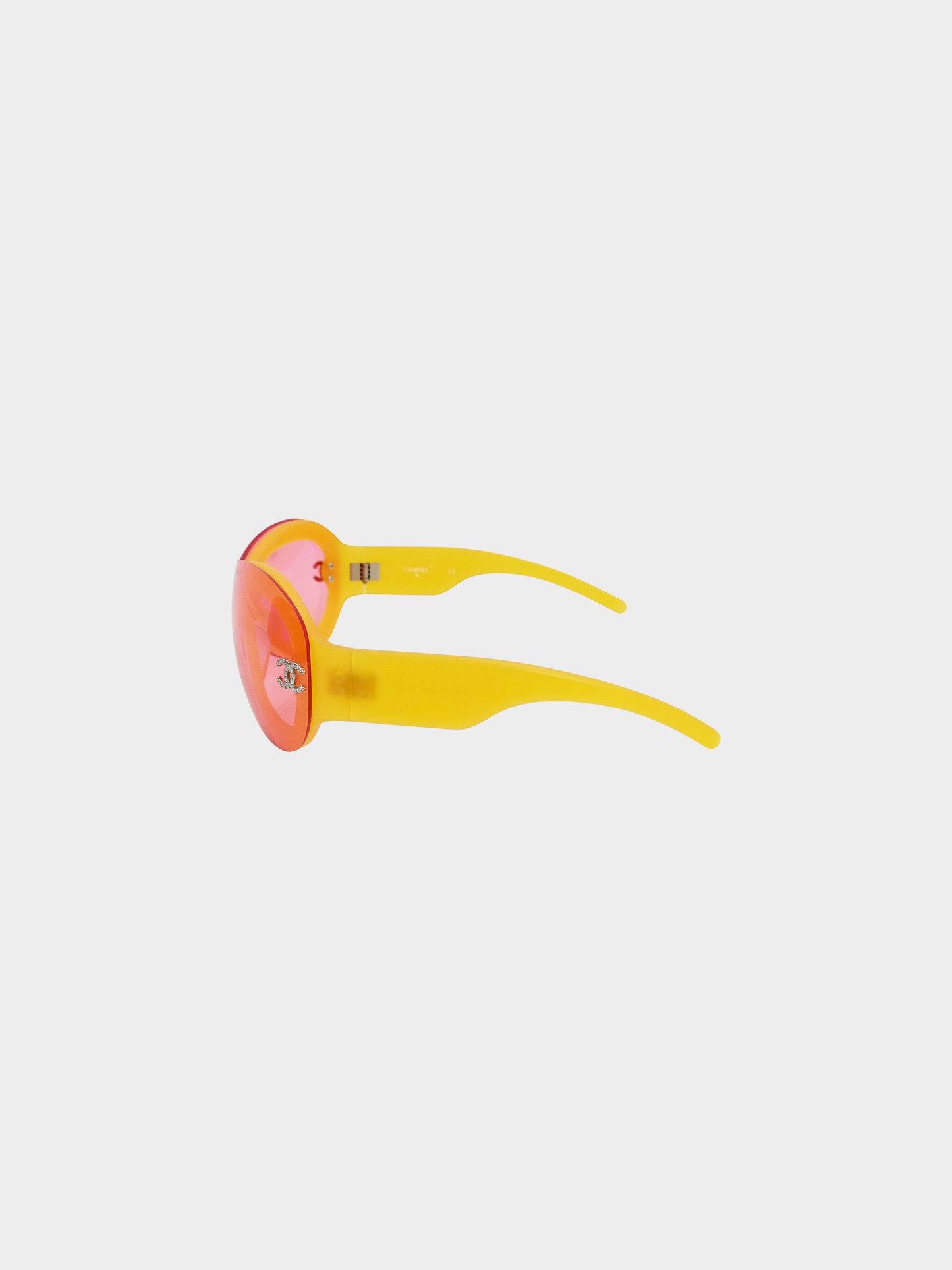 Chanel Early 2000s Pink and Yellow CC Round Sunglasses