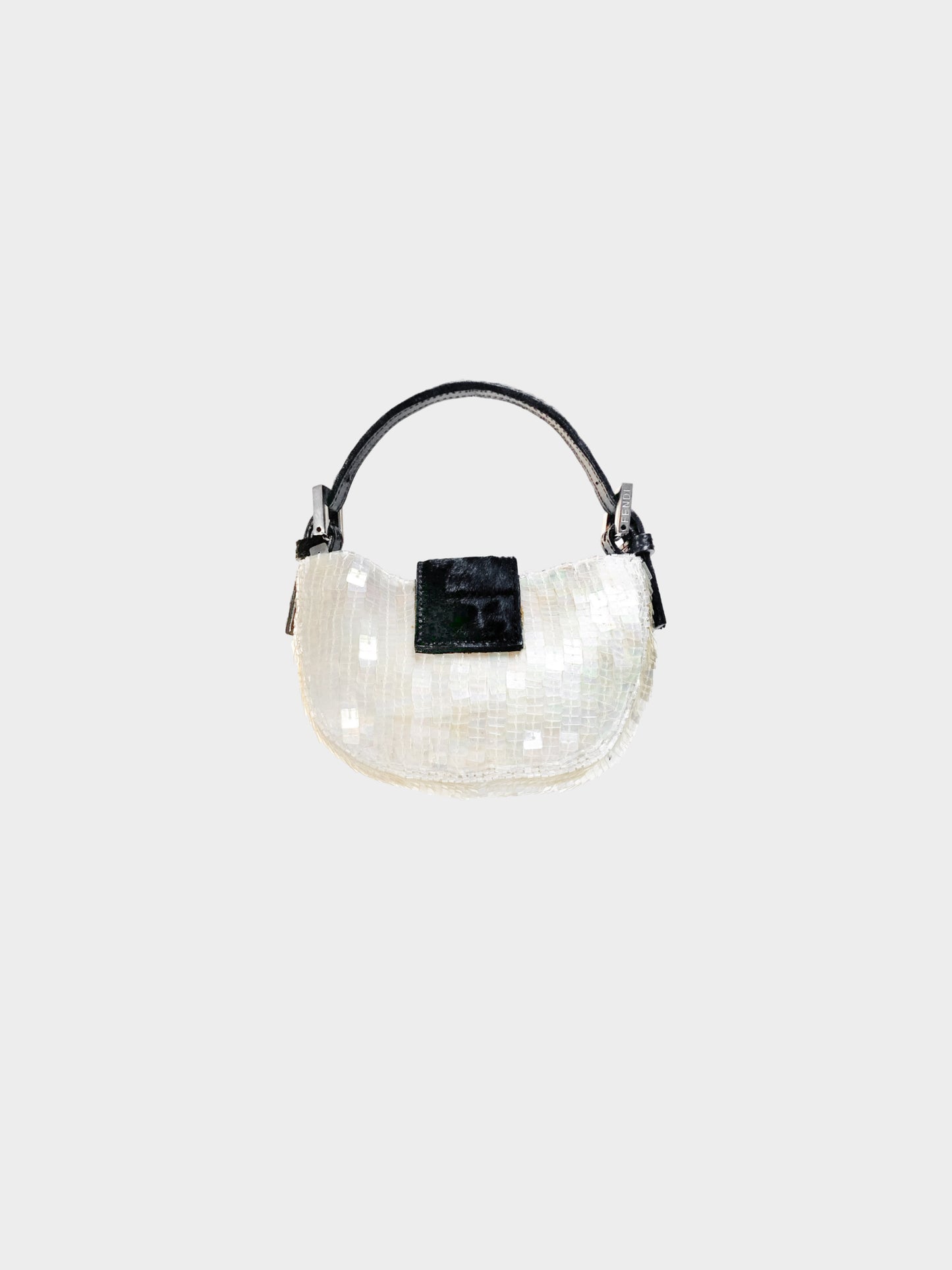 Fendi 1990s Ivory Sequins and Black Calf Pony Hair Mini Croissant Bag