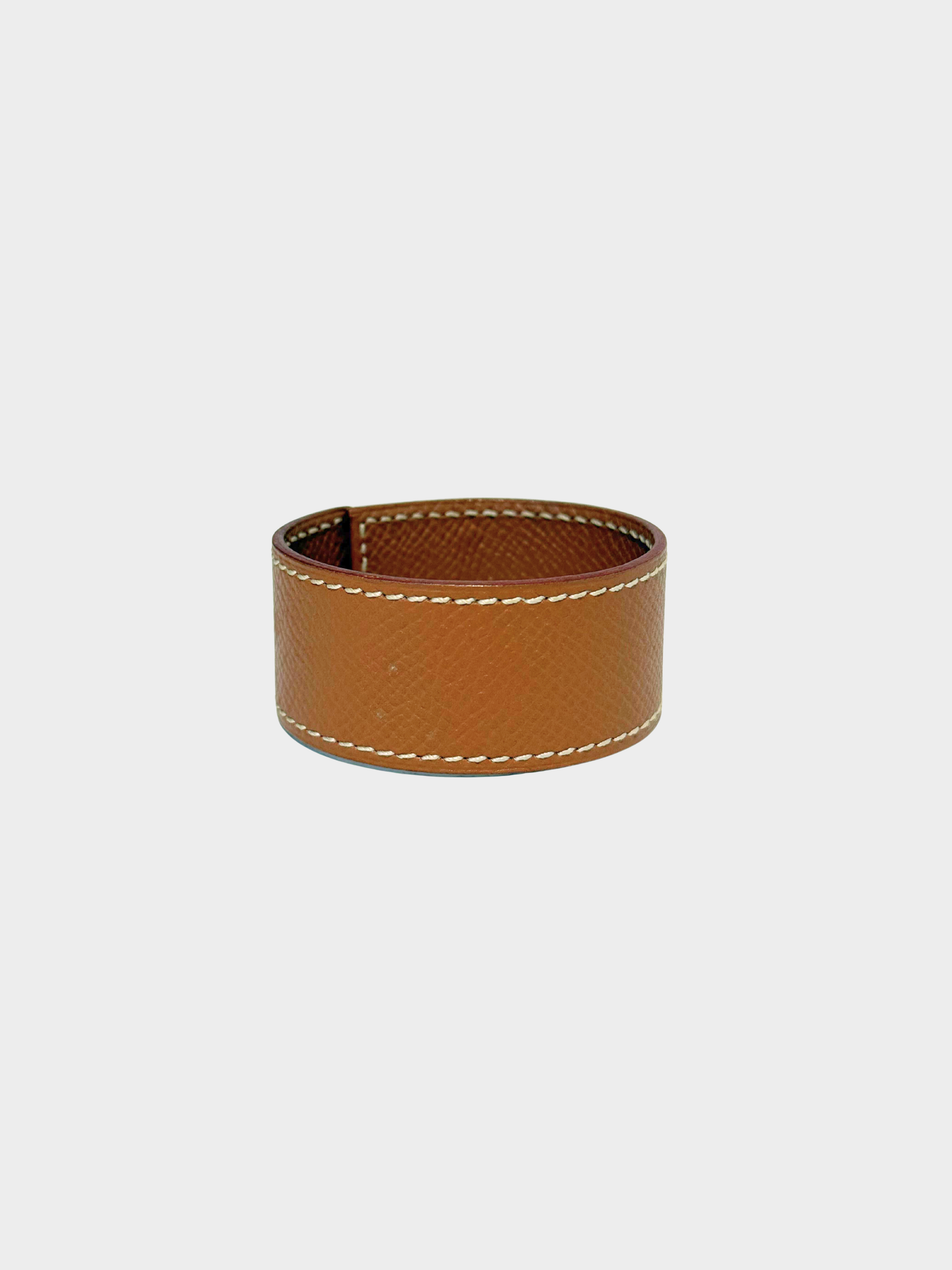Hermès 2000s Gold Epsom Leather Sillage Cuff Bracelet