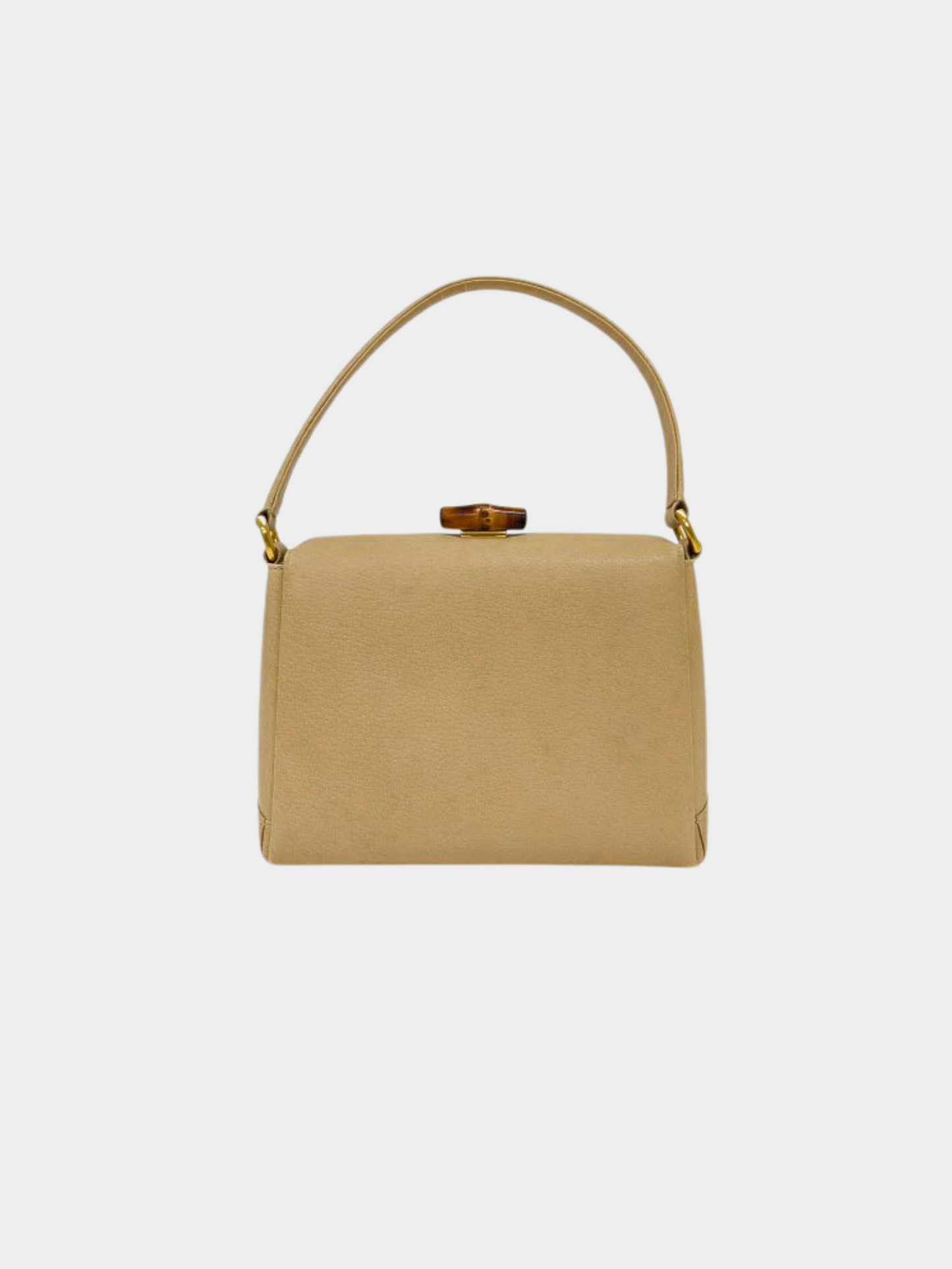Gucci 1990s Beige Bamboo Turn Lock Leather Handbag