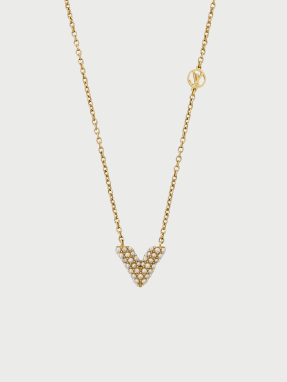 Louis Vuitton 2010s Gold Plated Metal Essential V Pearl Necklace