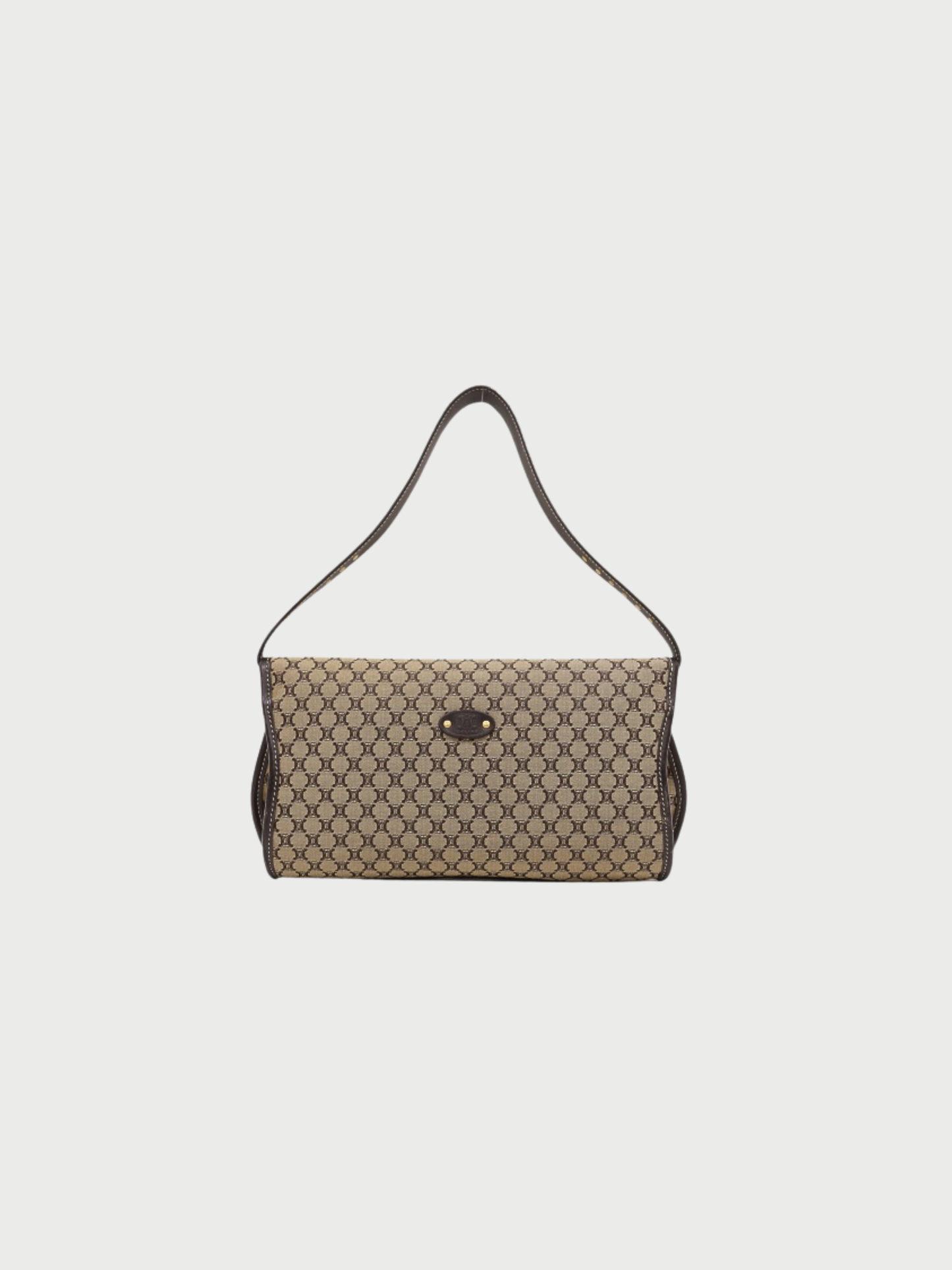 Celine 2000s Beige Brown Macadam Canvas Leather Shoulder Bag