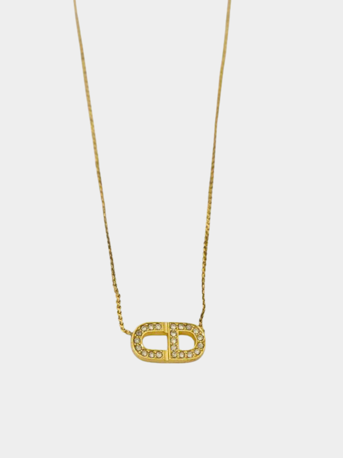Christian Dior 2000s Gold CD Rhinestone Necklace