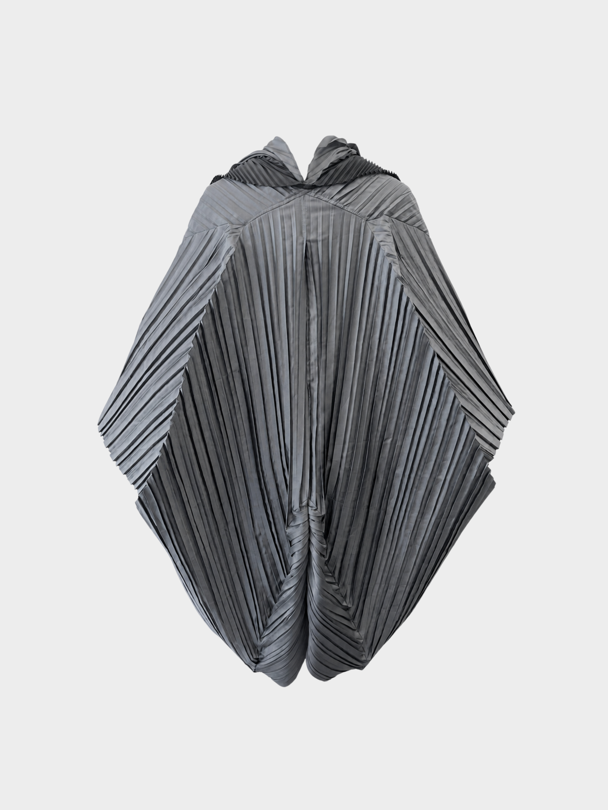 Issey Miyake 2000s Grey Pleated Cocoon Coat with Black Scarf