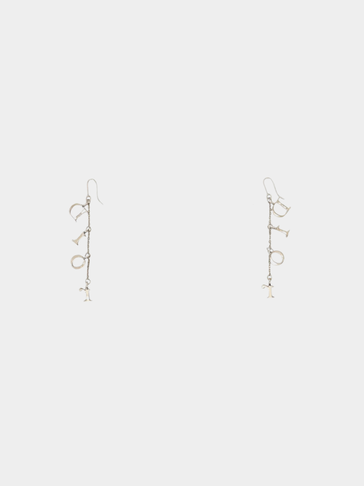 Christian Dior 2000s Silver Rhinestone Logo Drop Earrings