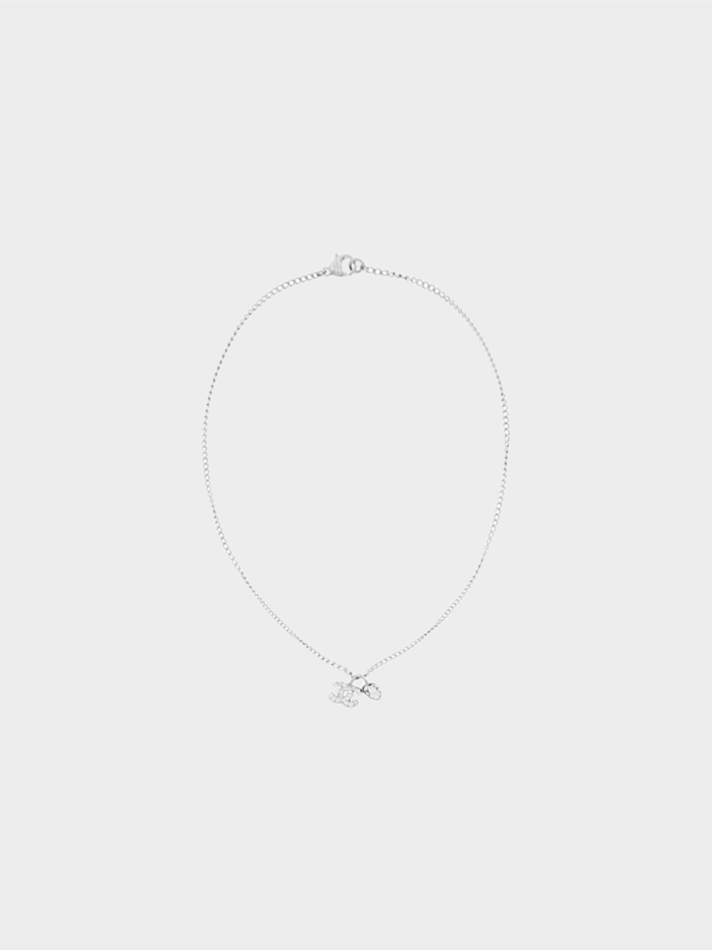 Chanel Fall 2004 Silver Crystal Mini Heart CC Necklace