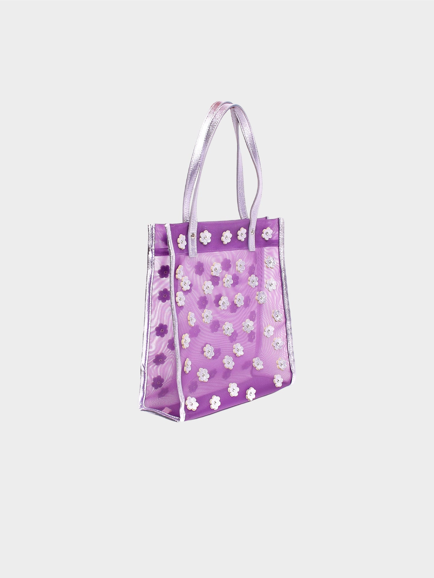 Miu Miu 1999 Metallic Lilac Floral Mesh Tote Bag