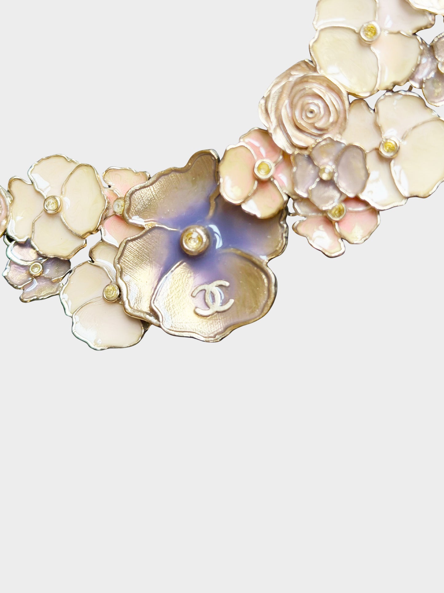 Chanel Cruise 2013 Pastel Multicolor Enamel Camellia Flower Metal Necklace