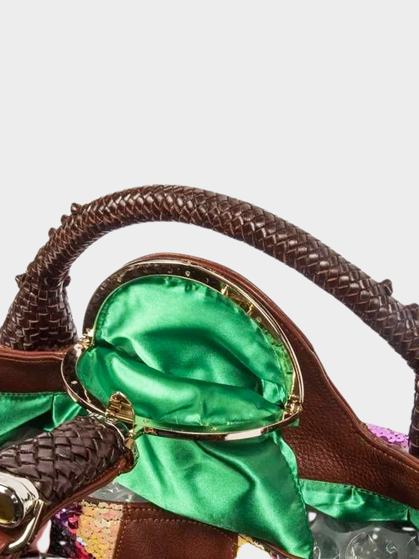 Fendi Mid-2000s Limited Edition Brown Nappa Leather Multicolored Sequins Spy Bag