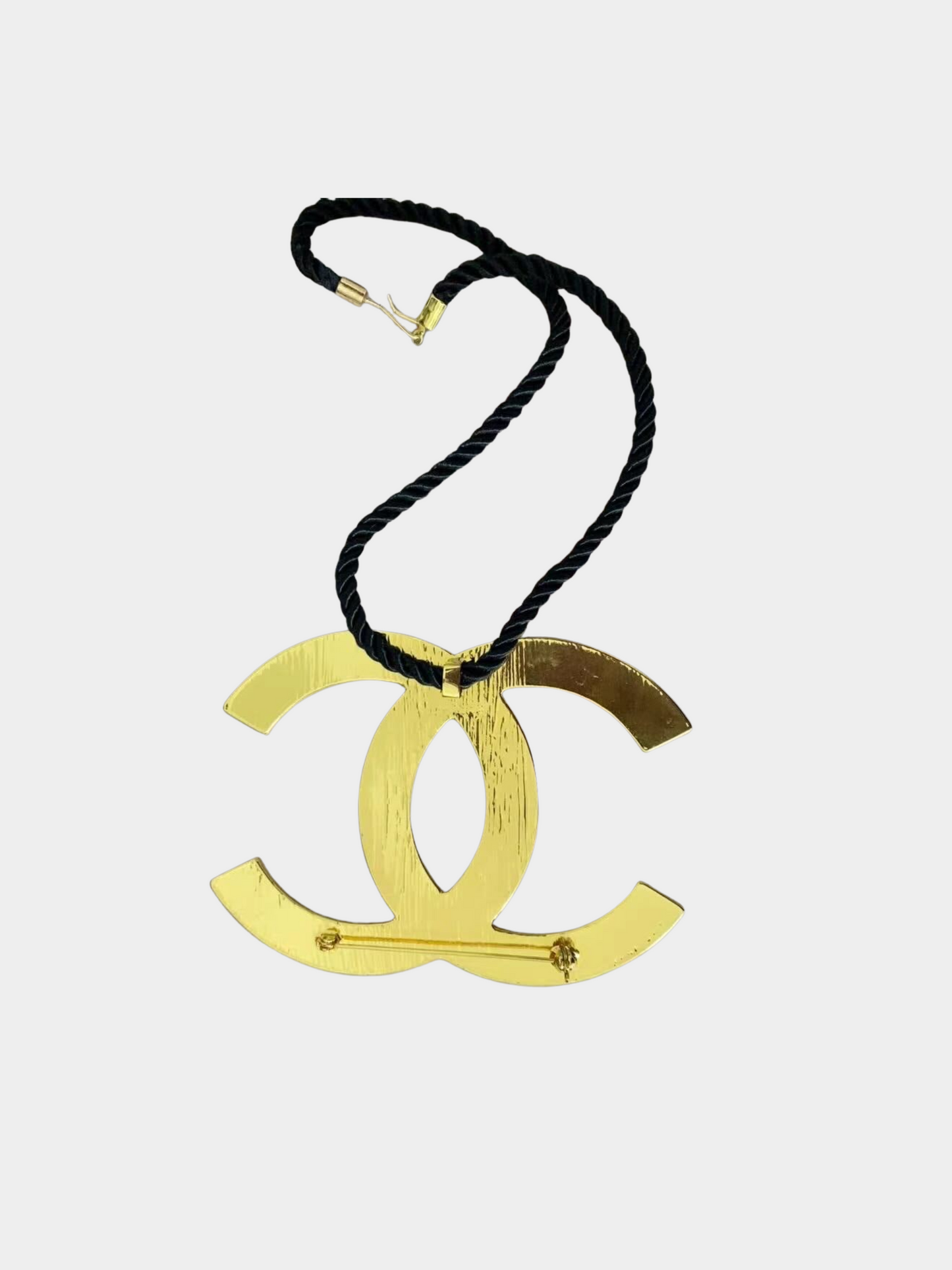 Chanel 2008 Oversized Croc-Embossed CC Gold-Tone Pendant Necklace