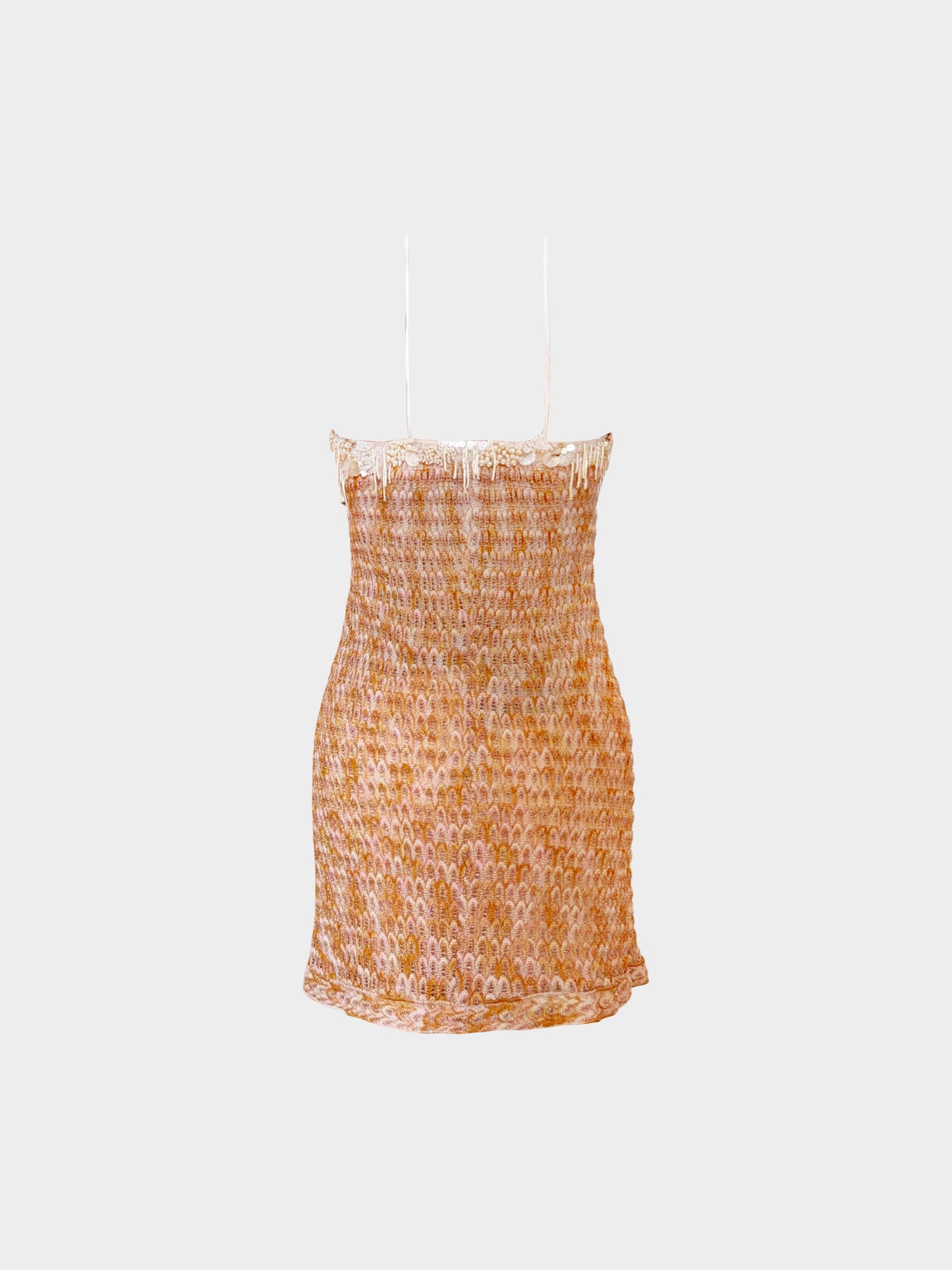 Missoni 2000s Beige and brown Seashell Knit Pearl-embellished Dress