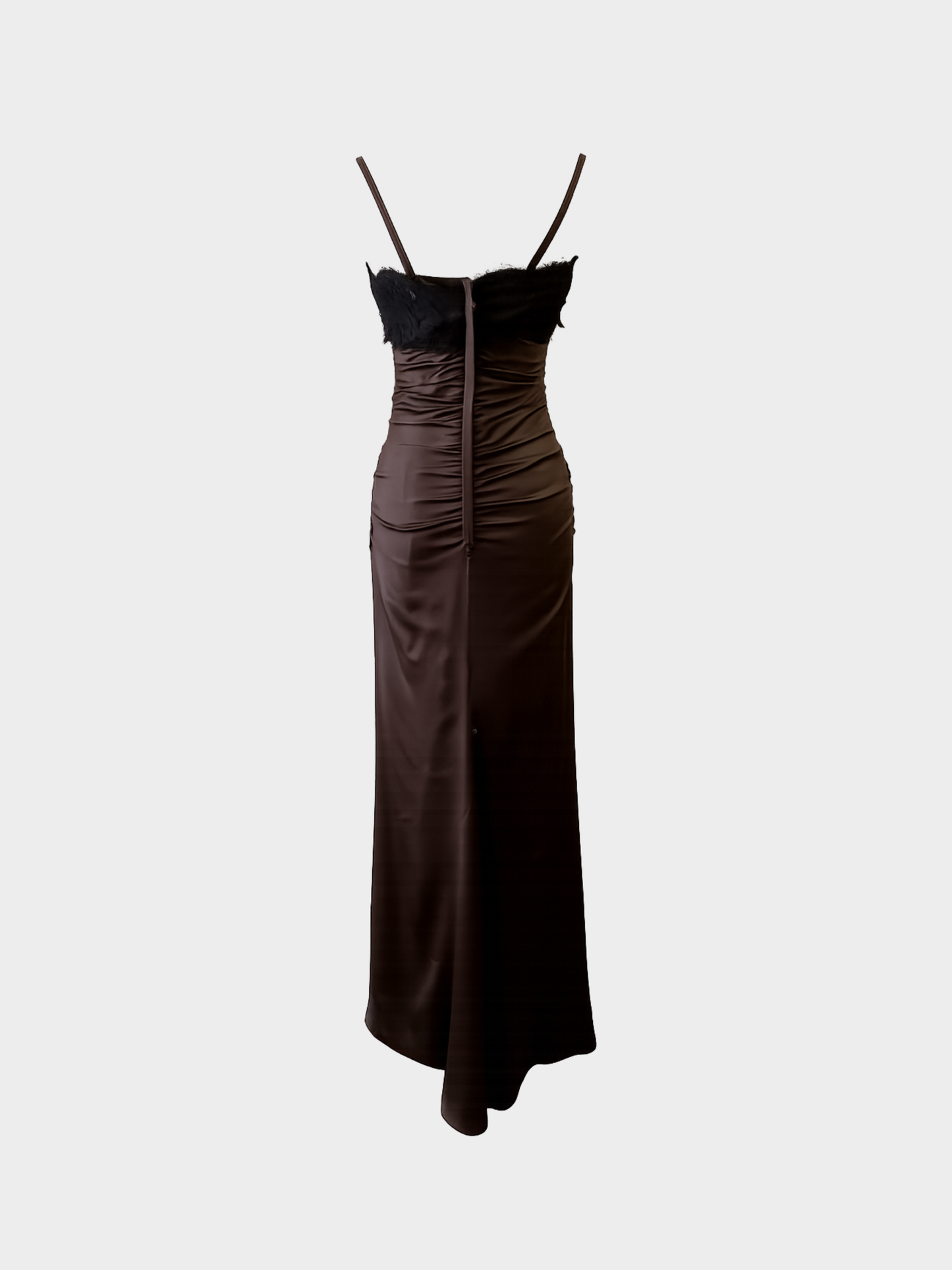 Dolce & Gabbana 2020s Chocolate Silk Satin Lace Bust Gown