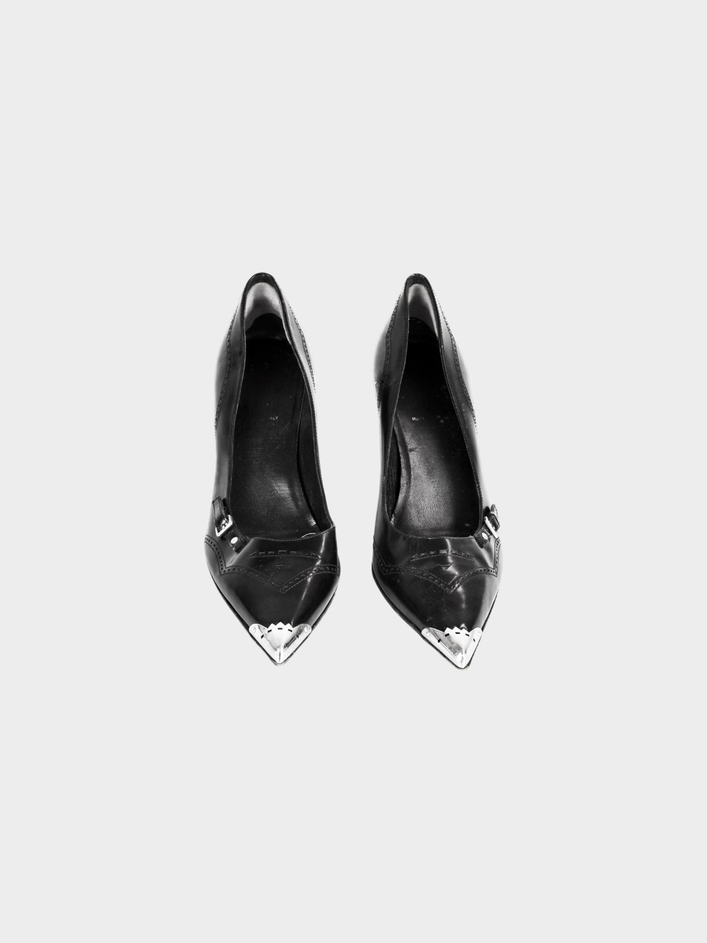 Miu Miu 2000s Black Leather Pointed Pumps with Metal Details