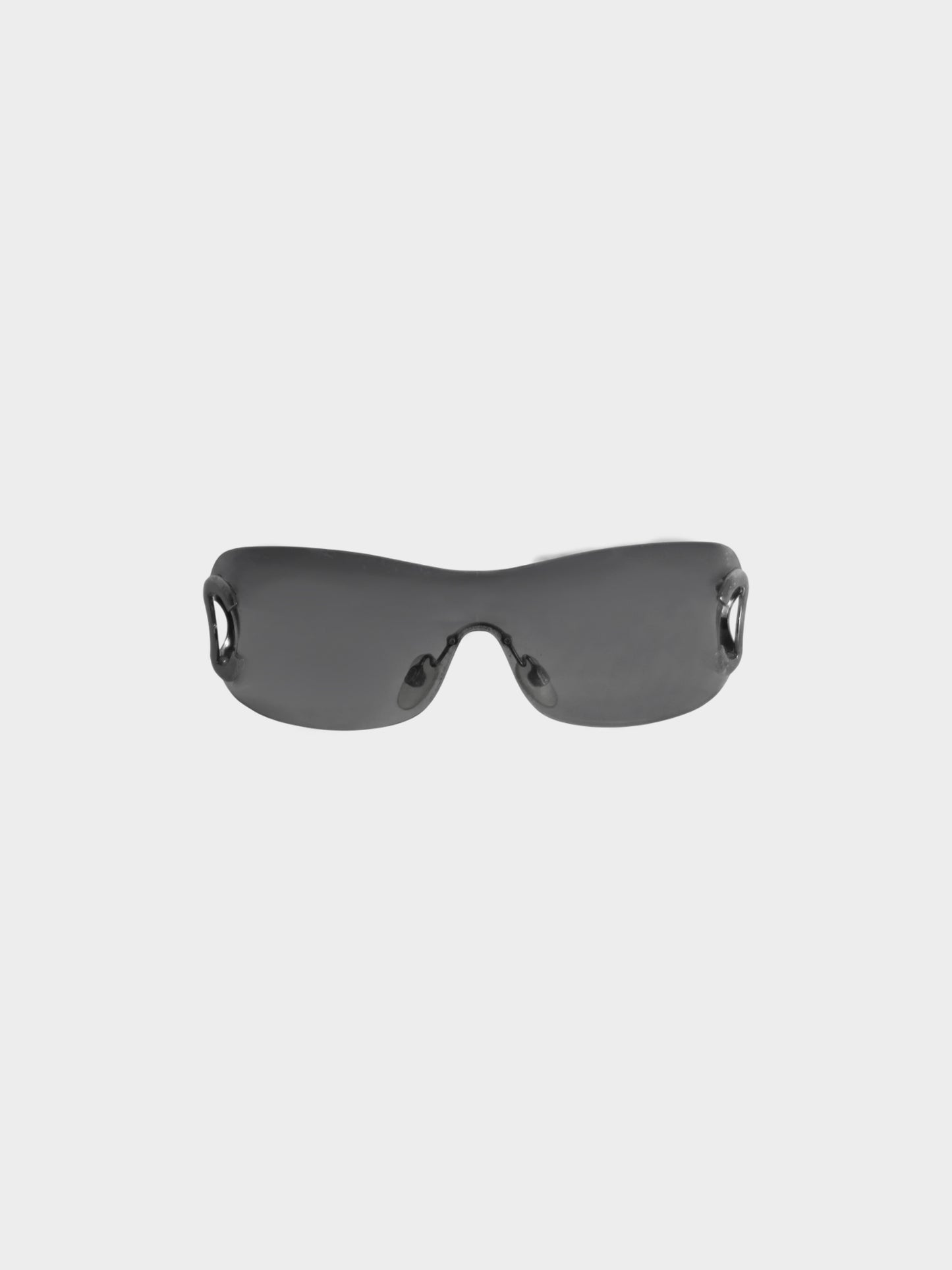Chanel 2000s Black and Gunmetal Silver CC Shield Sunglasses