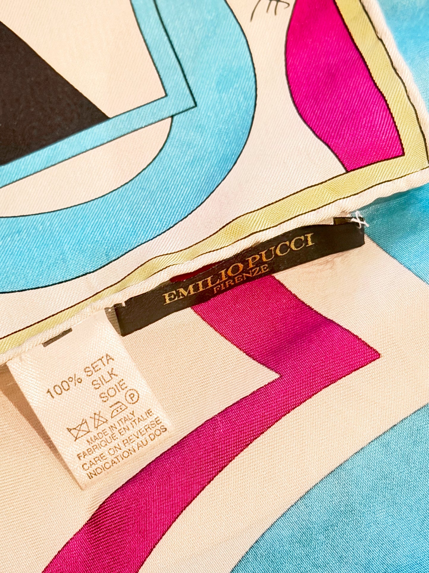 Emilio Pucci 2000s Multicolor Geometric Abstract Print Silk Scarf