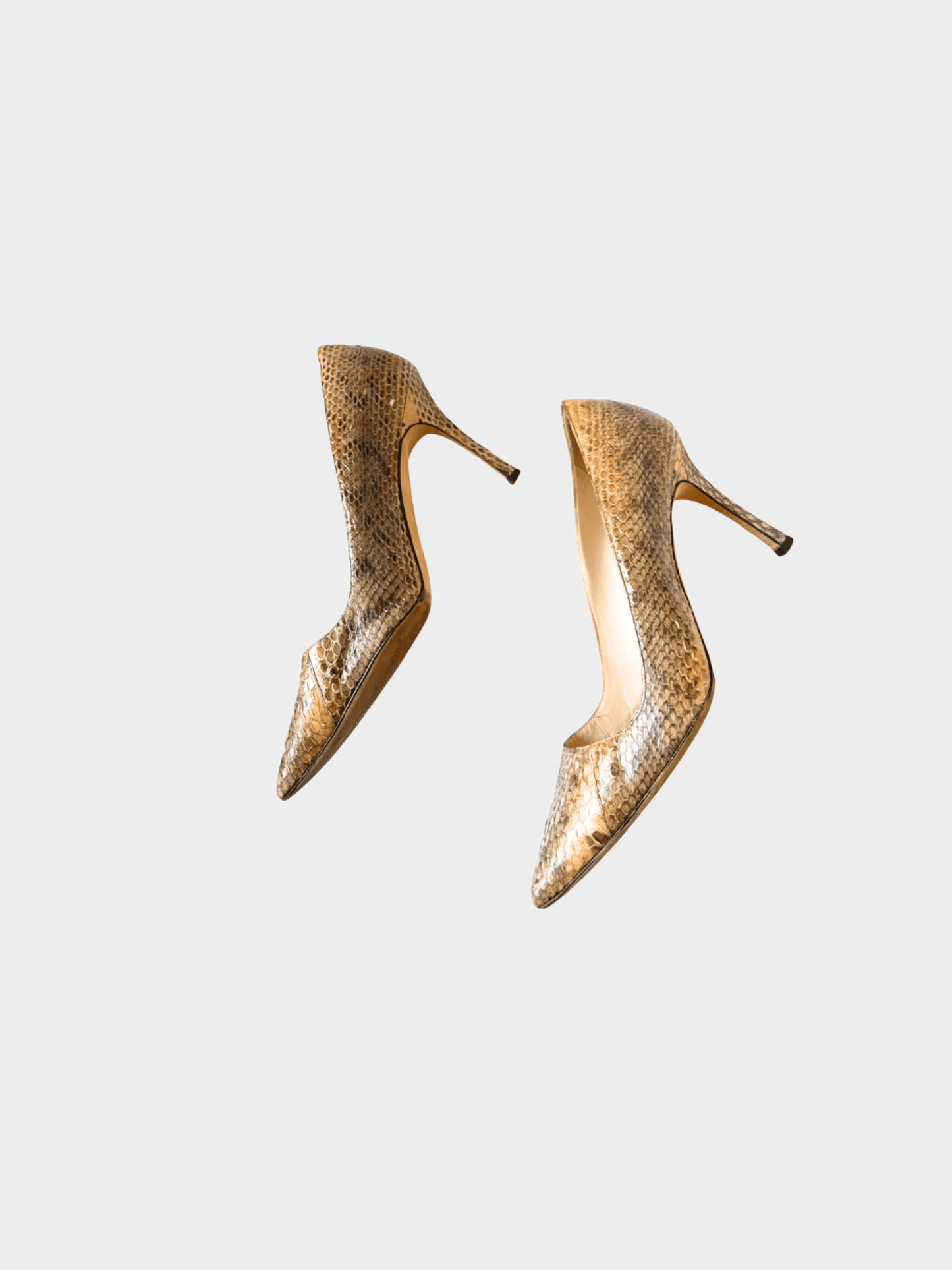 Manolo Blahnik 2000s Snake Skin Brown Beige Pump Heels