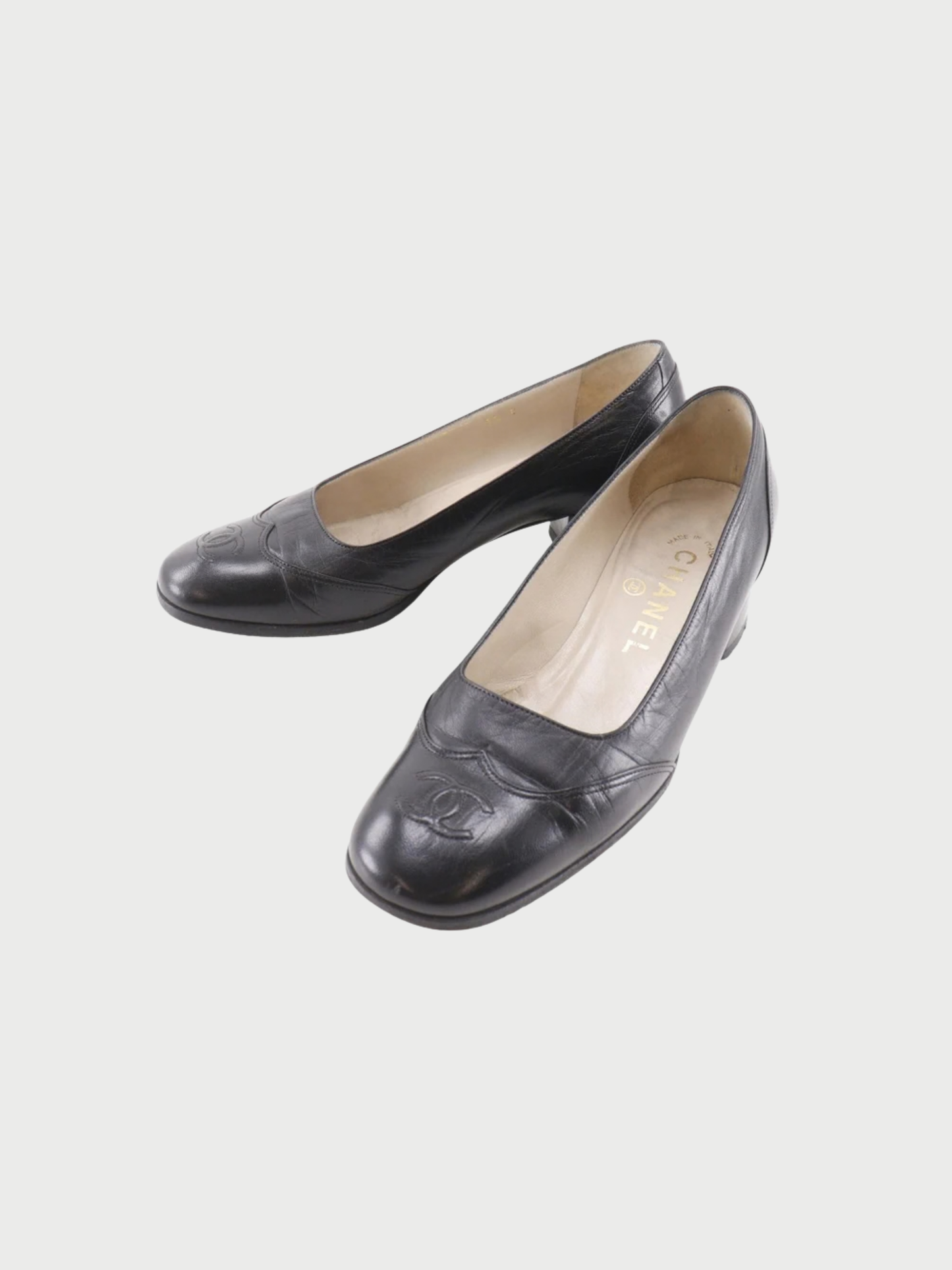 Chanel 1980s Black Leather Square Toe Pumps