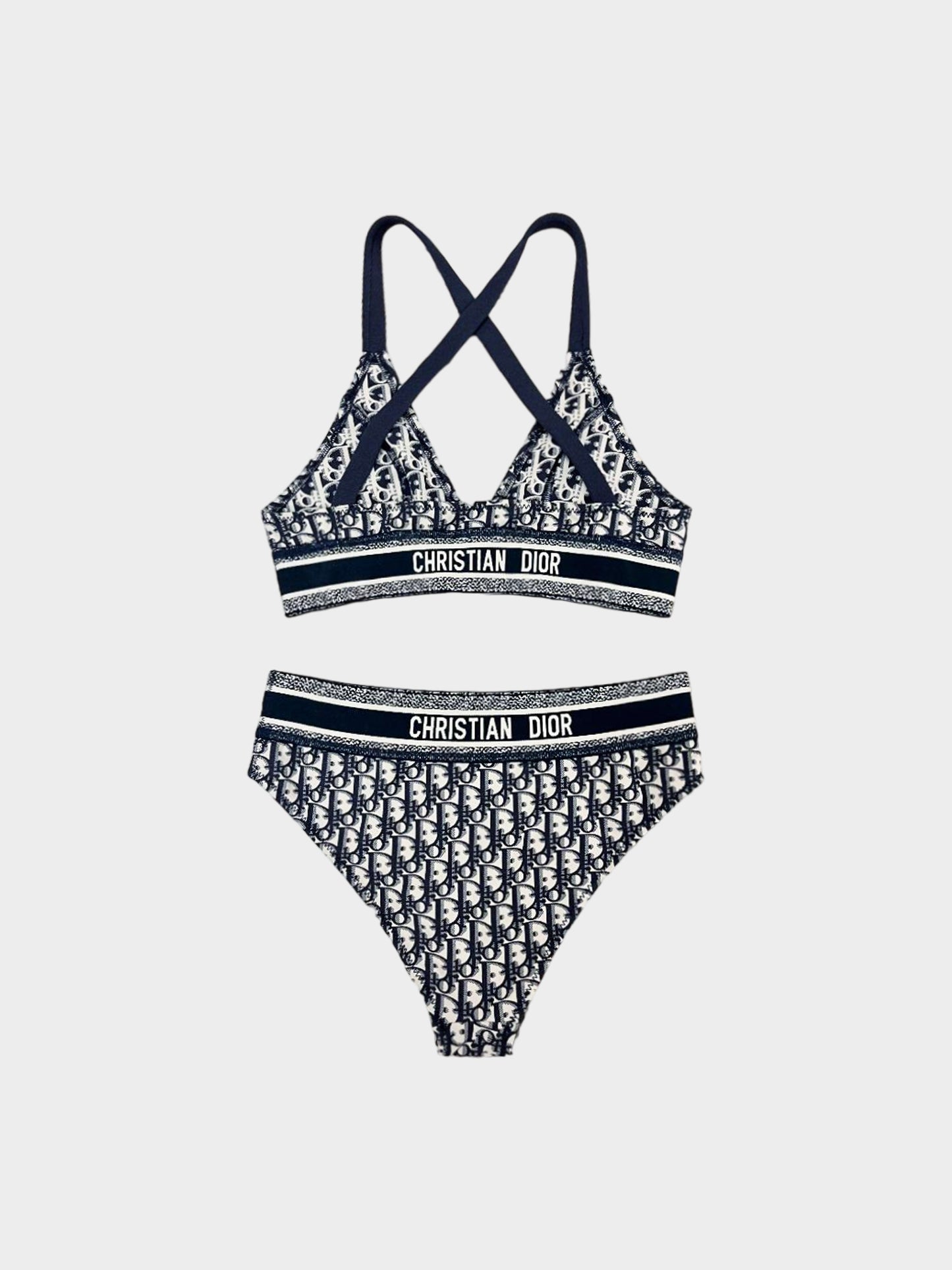 Christian Dior 2000s Navy Monogram Two-Piece Bikini