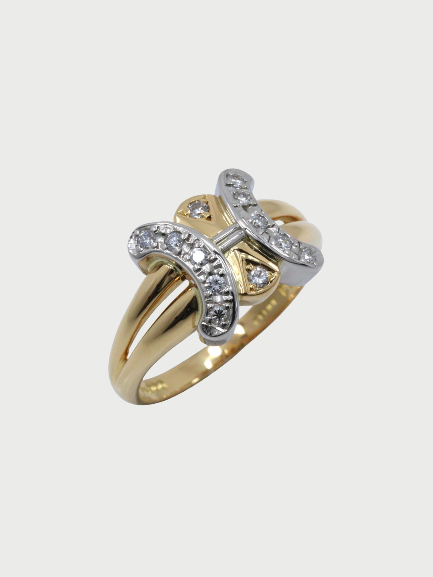 Celine 2000s Gold Platinum Diamond Macadam Ring