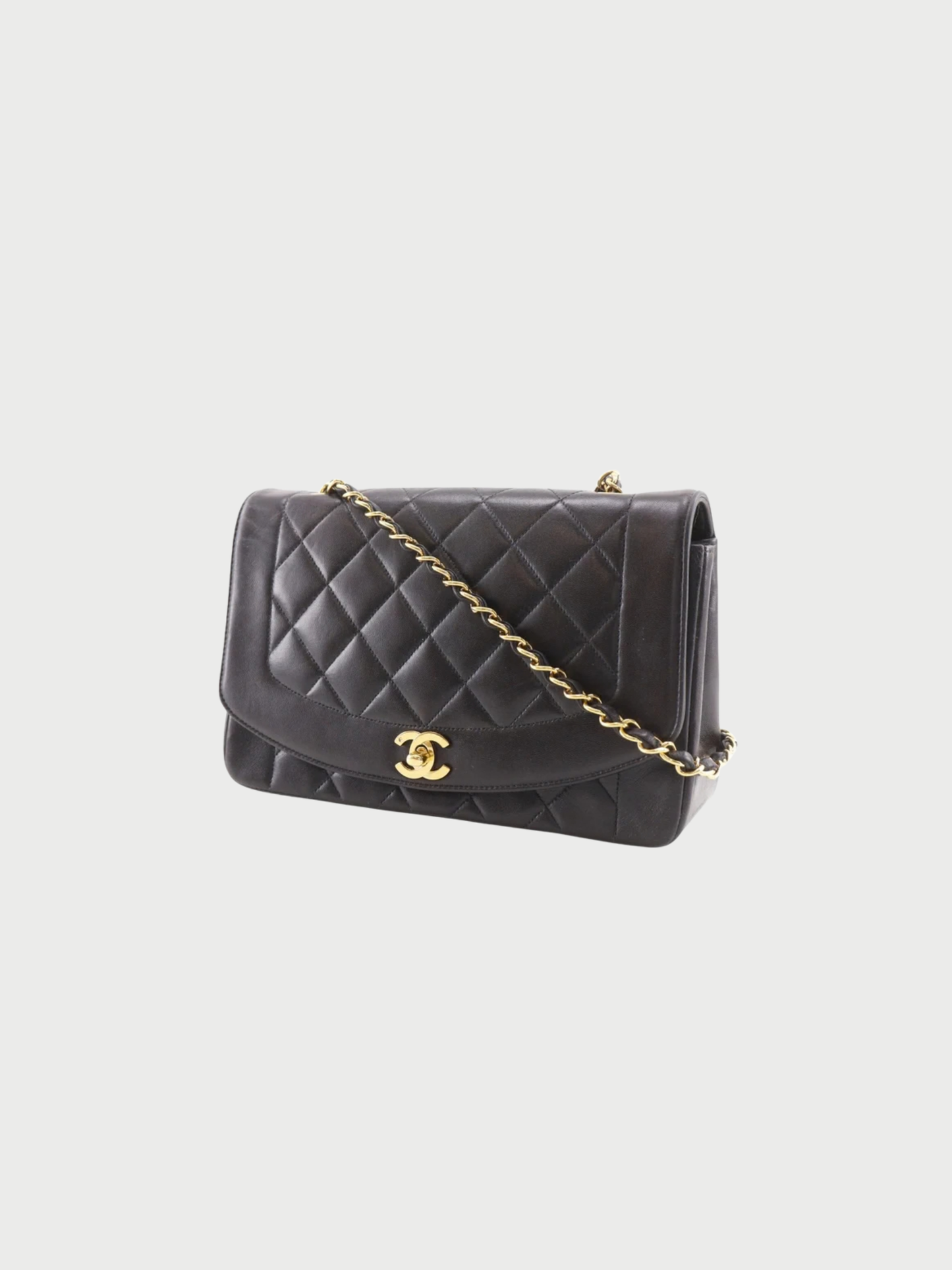 Chanel 1991–1994 Black Lambskin Diana Matelassé Shoulder Bag