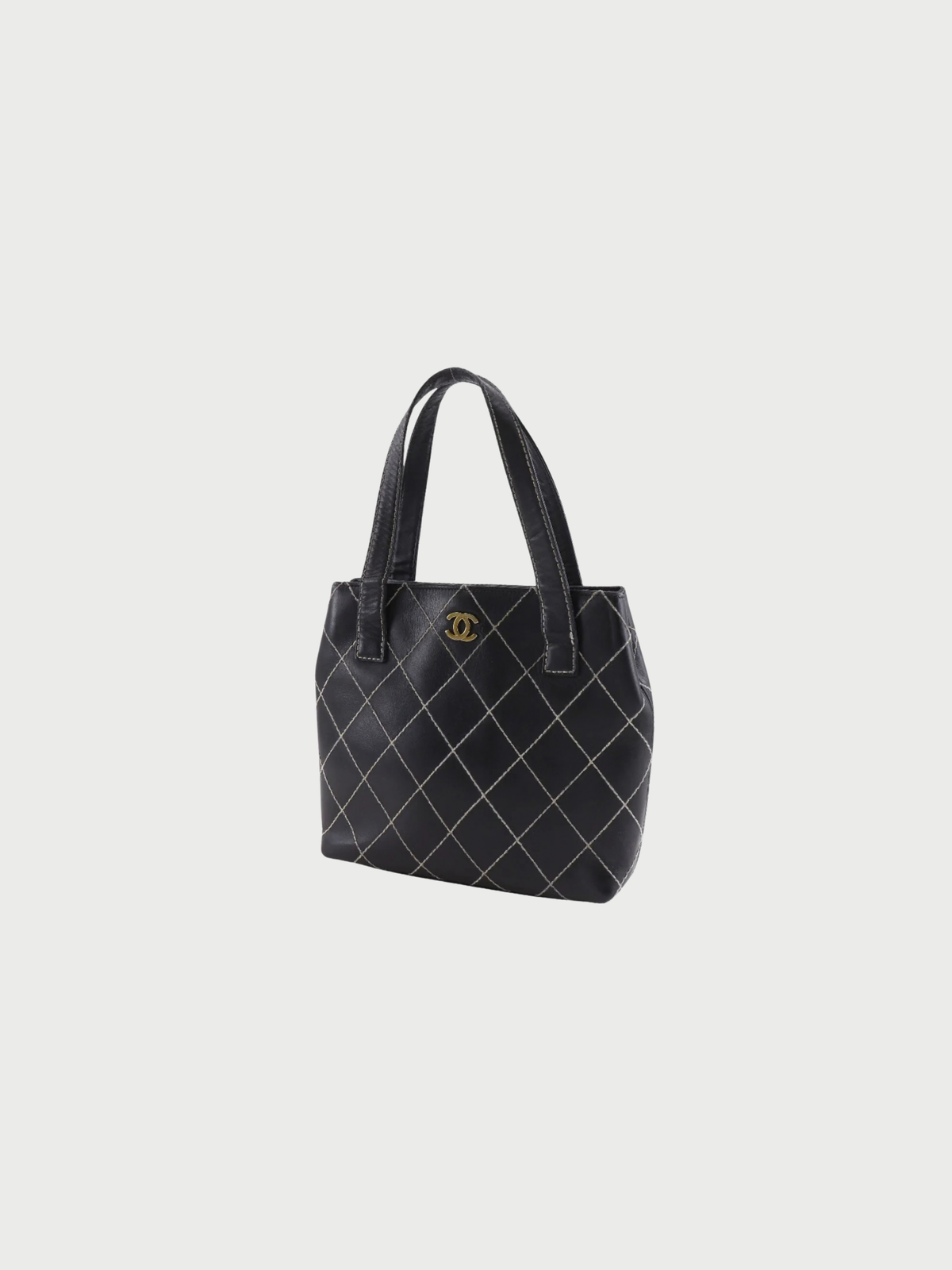Chanel 2002 Black Leather Wild Stitch Tote Bag