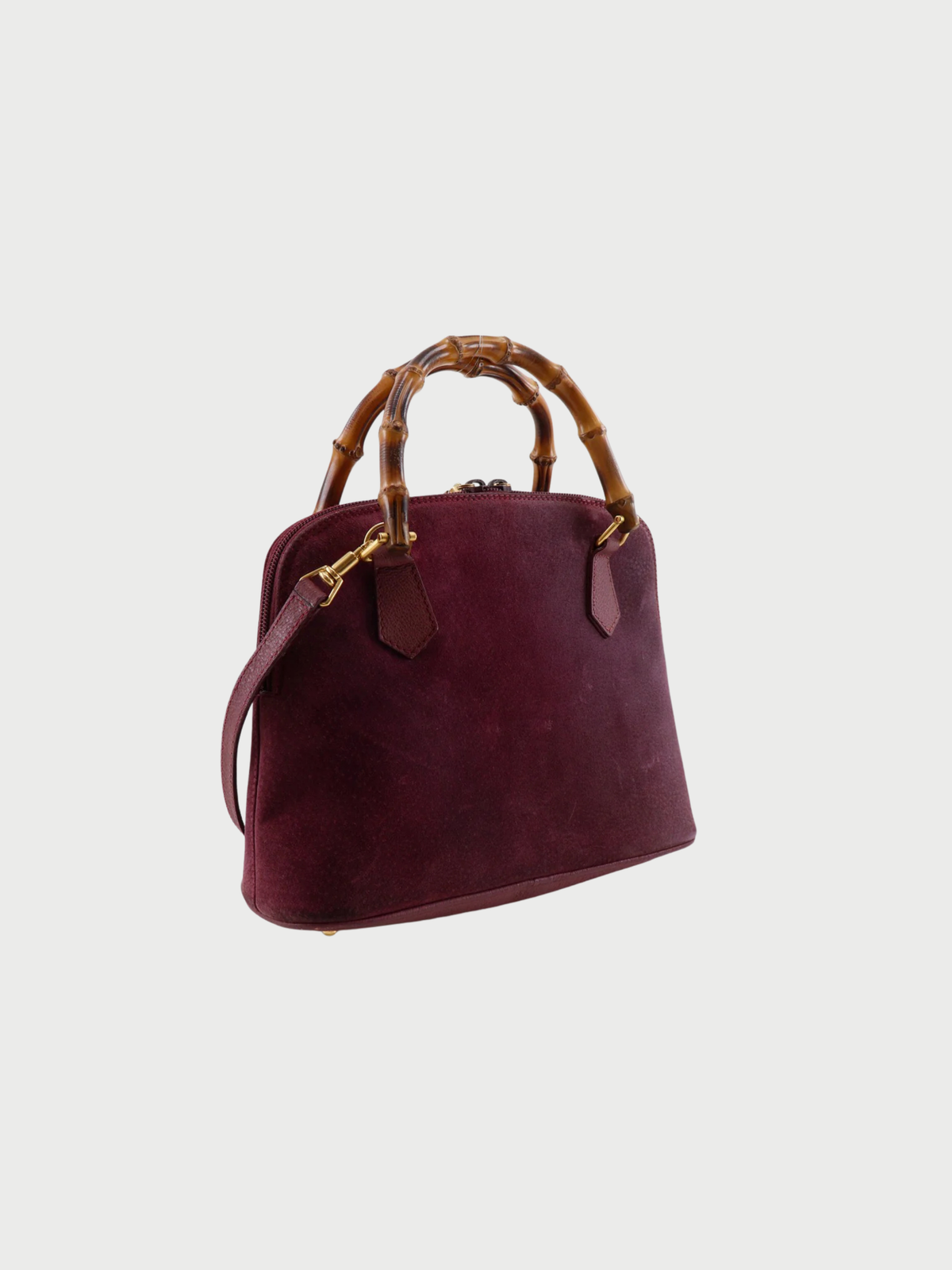 Gucci 1990s Purple Suede Bamboo 2way Handbag