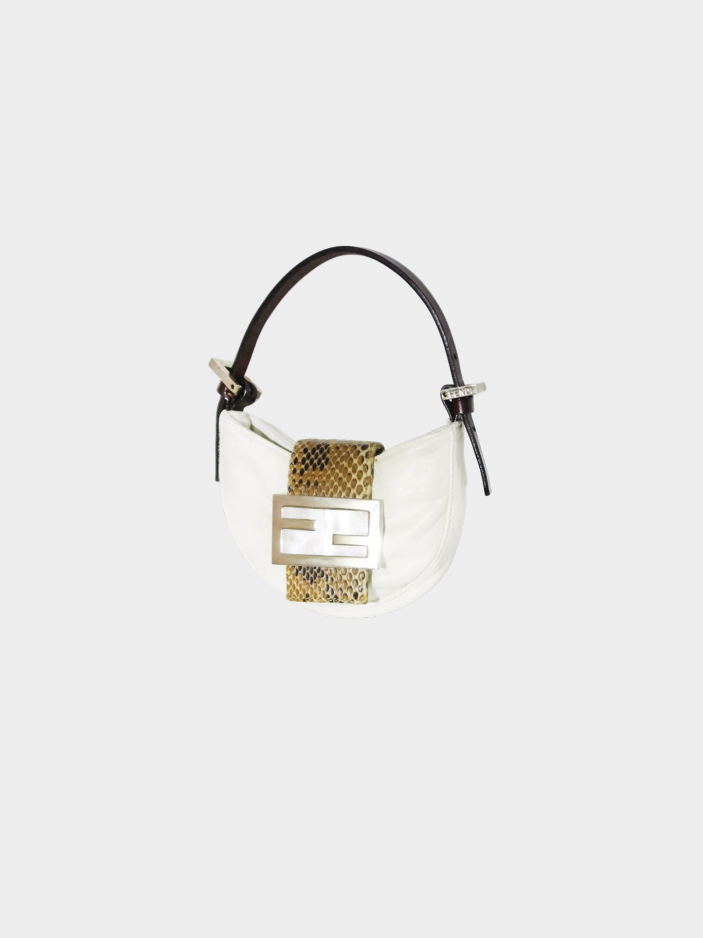Fendi 2000s White Leather and Brown Python Mini Croissant Bag
