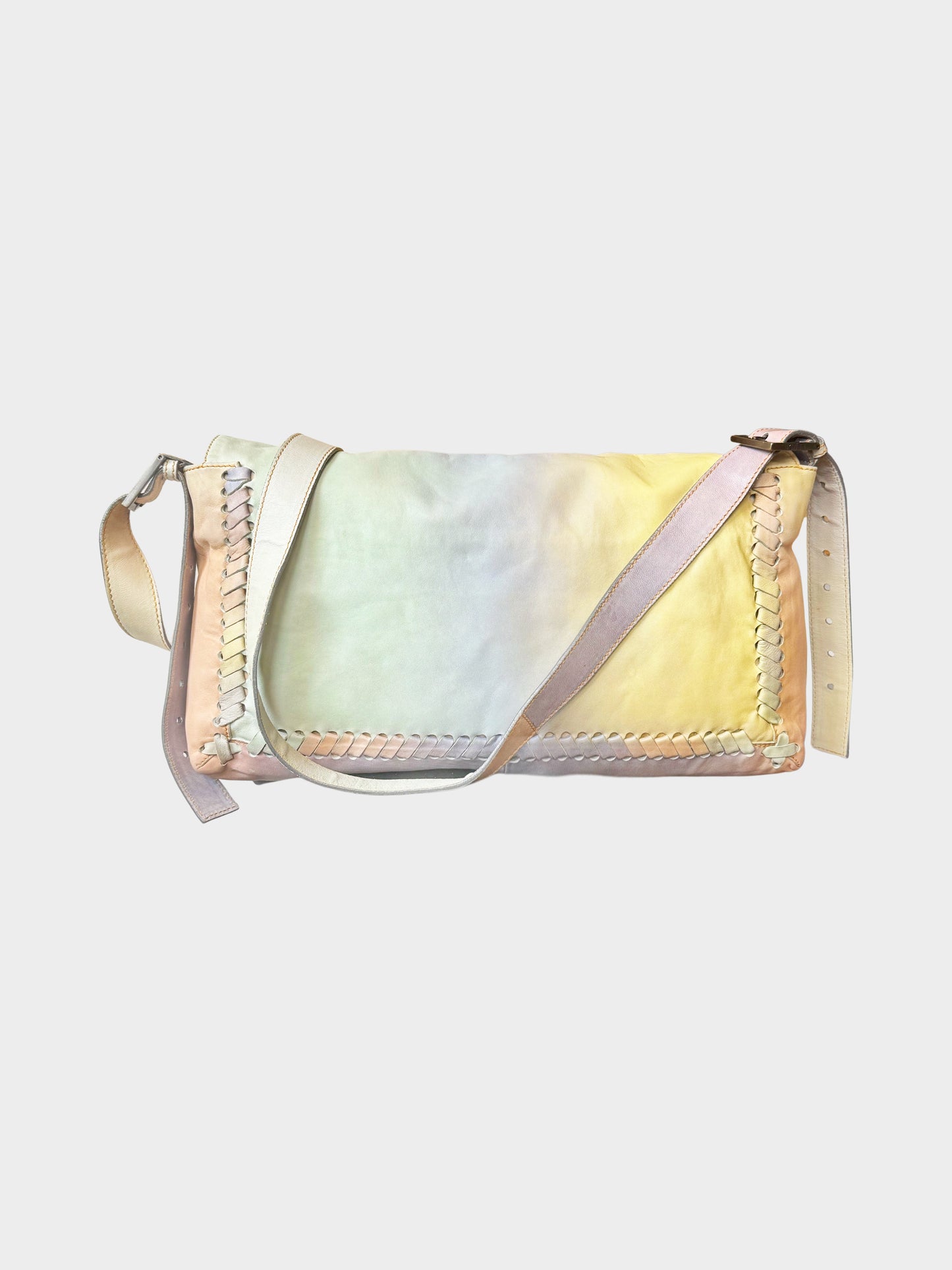 Fendi 2008 Pastel Rainbow Leather Whipstitch XL Baguette