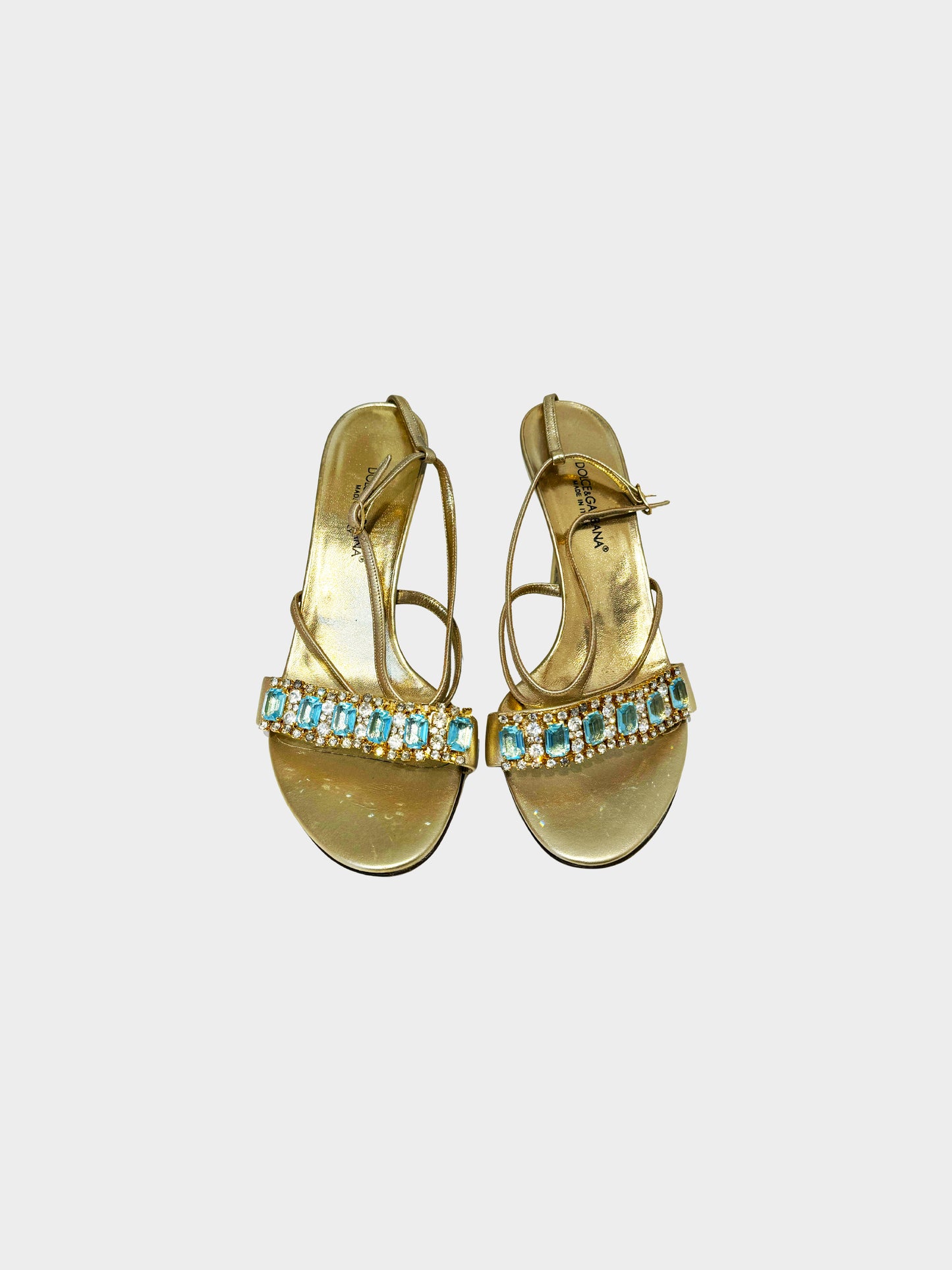 Dolce and Gabbana 2000s Metallic Gold Leather and Jeweled Heels