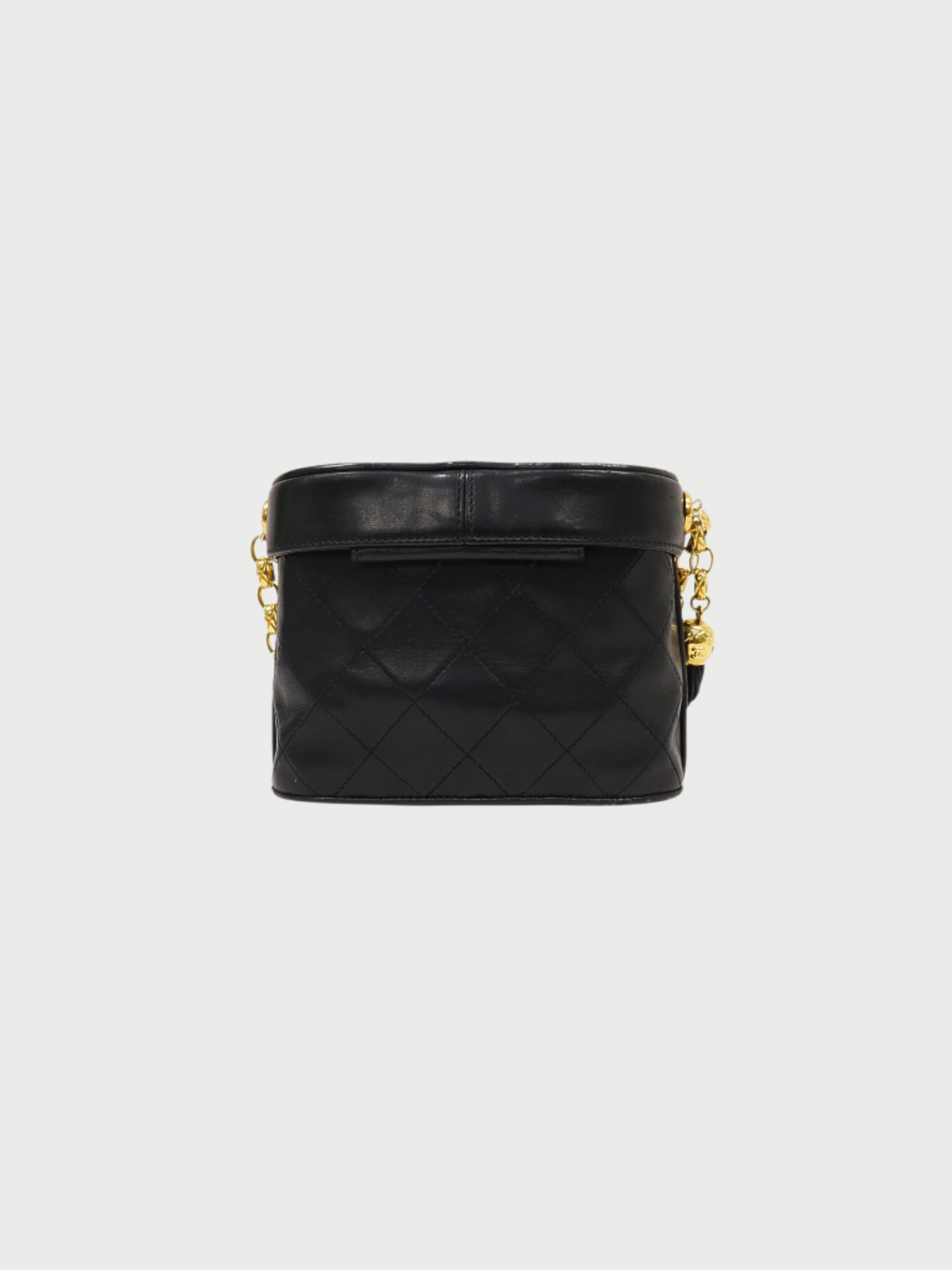 Chanel 1990s Black Lambskin Matelassé Tassel Chain Shoulder Bag