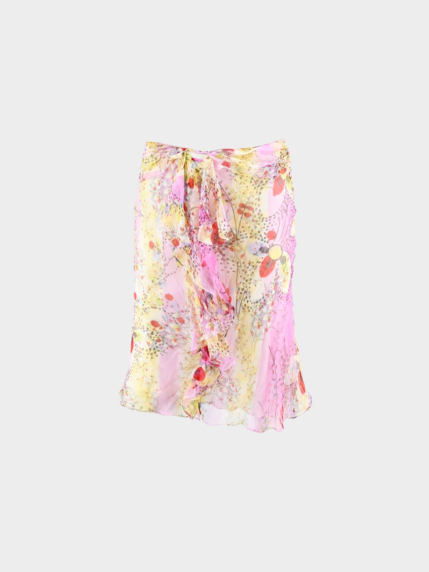 Christian Dior SS 2003 Filth Print Silk Bustier, Ruffled Top and Skirt Set