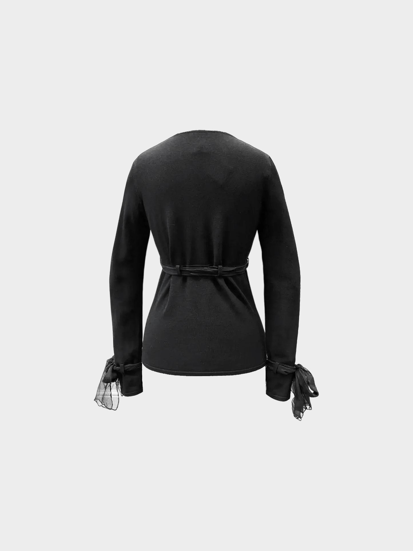 Chanel FW 2004 Black Long Sleeve Knit Top with Chiffon Ties