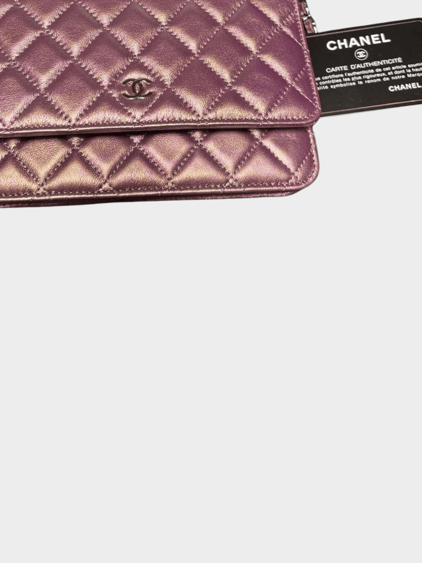 Chanel 2020 Iridescent Purple Quilted Lambskin Leather Mini WOC Clutch Bag
